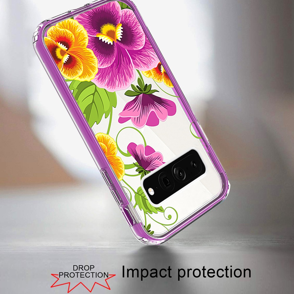 For Google Pixel 7 Floral Design Hybrid Armor Hard Rubber TPU Frame Case Cover - Picture 23 of 40