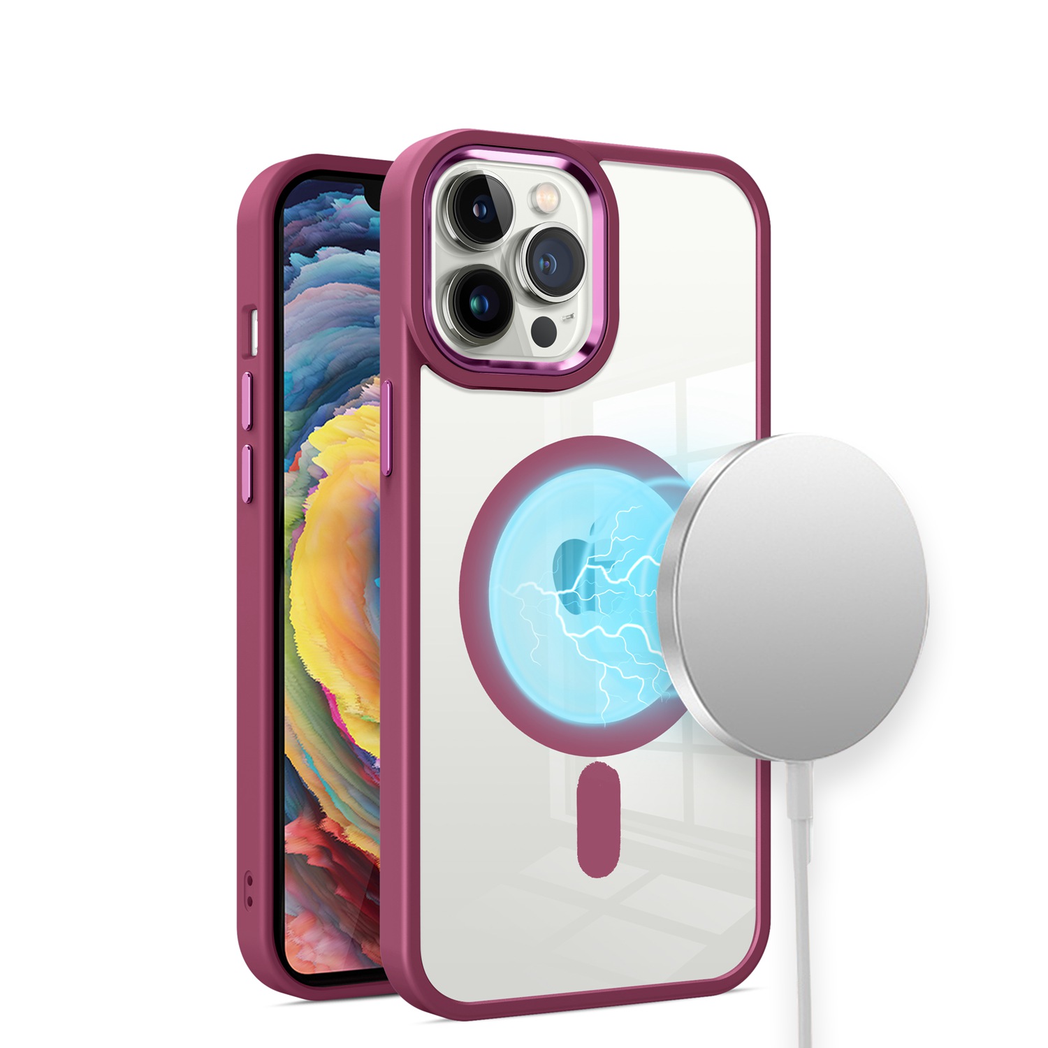 For Apple iPhone 13 /Pro Max MagSafe Compatible Clear Color Frame TPU Case Cover - Picture 12 of 40