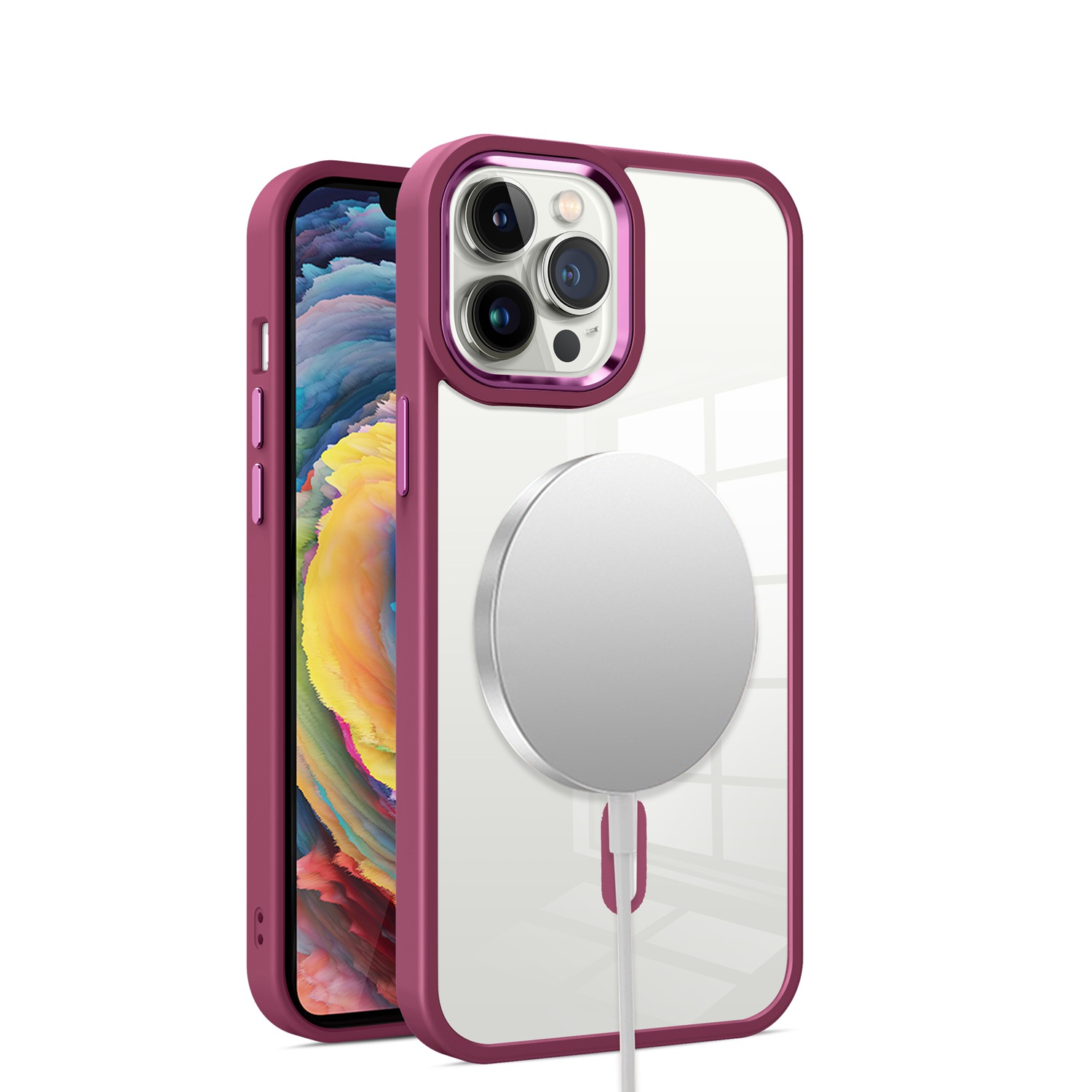 For Apple iPhone 13 /Pro Max MagSafe Compatible Clear Color Frame TPU Case Cover - Picture 16 of 40