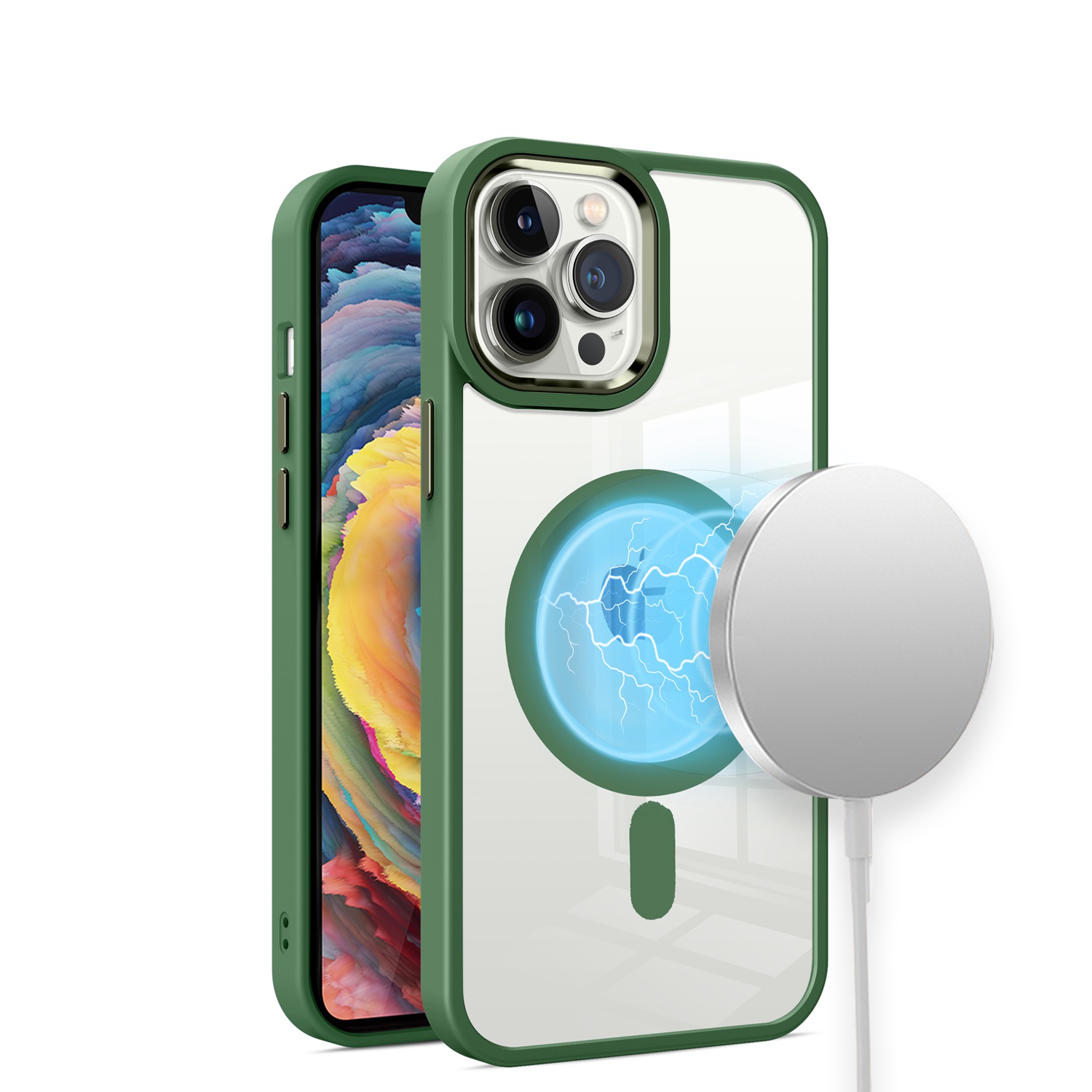 For Apple iPhone 13 /Pro Max MagSafe Compatible Clear Color Frame TPU Case Cover - Picture 24 of 40