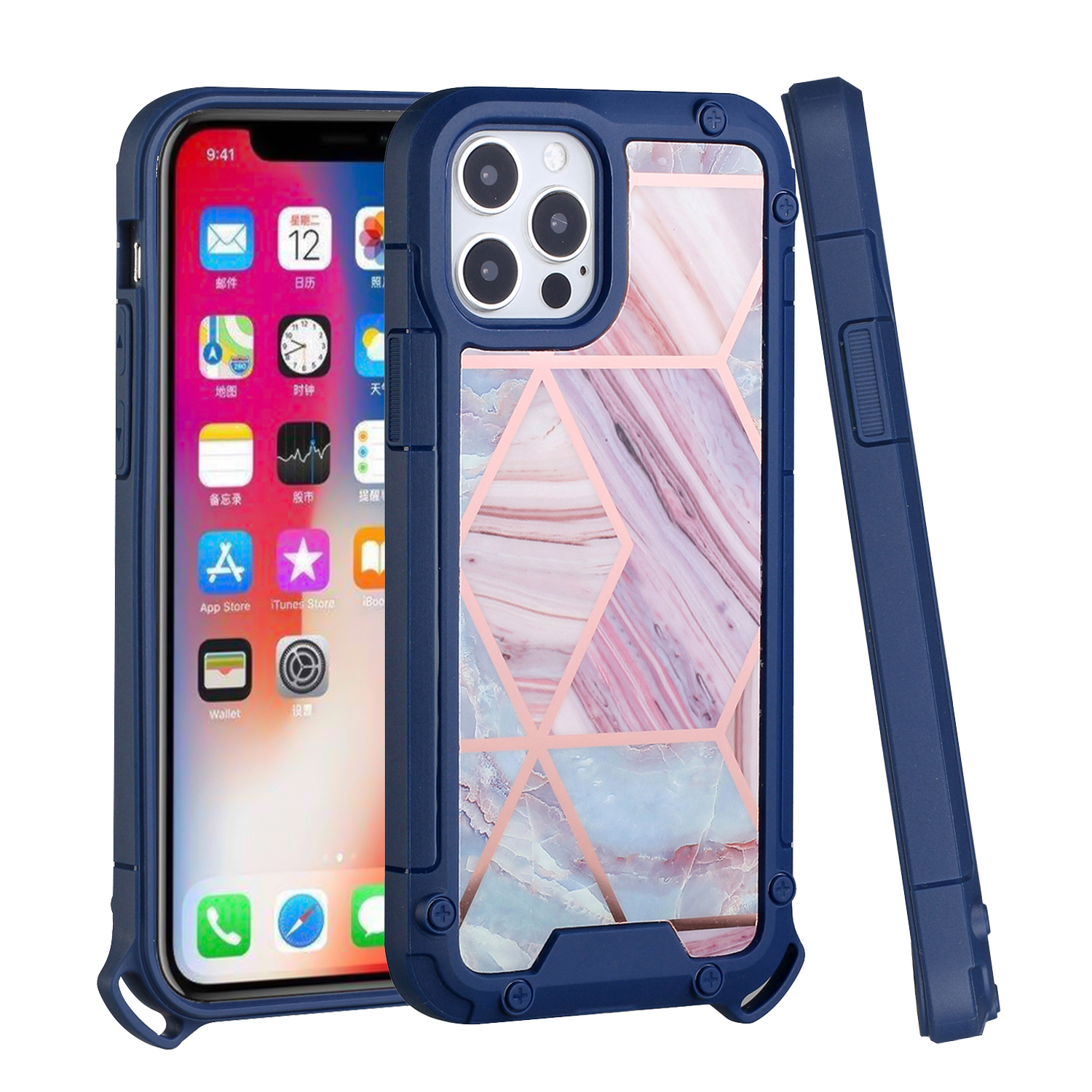 For Apple iPhone 13 Pro Marbling Pattern Design Hybrid Armor Bumper Case Cover - Picture 31 of 37