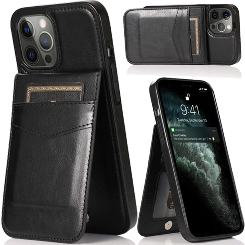 Funda billetera con soporte vertical de cuero con soporte para tarjetas de crédito para Apple iPhone XR - Imagen 12 de 66
