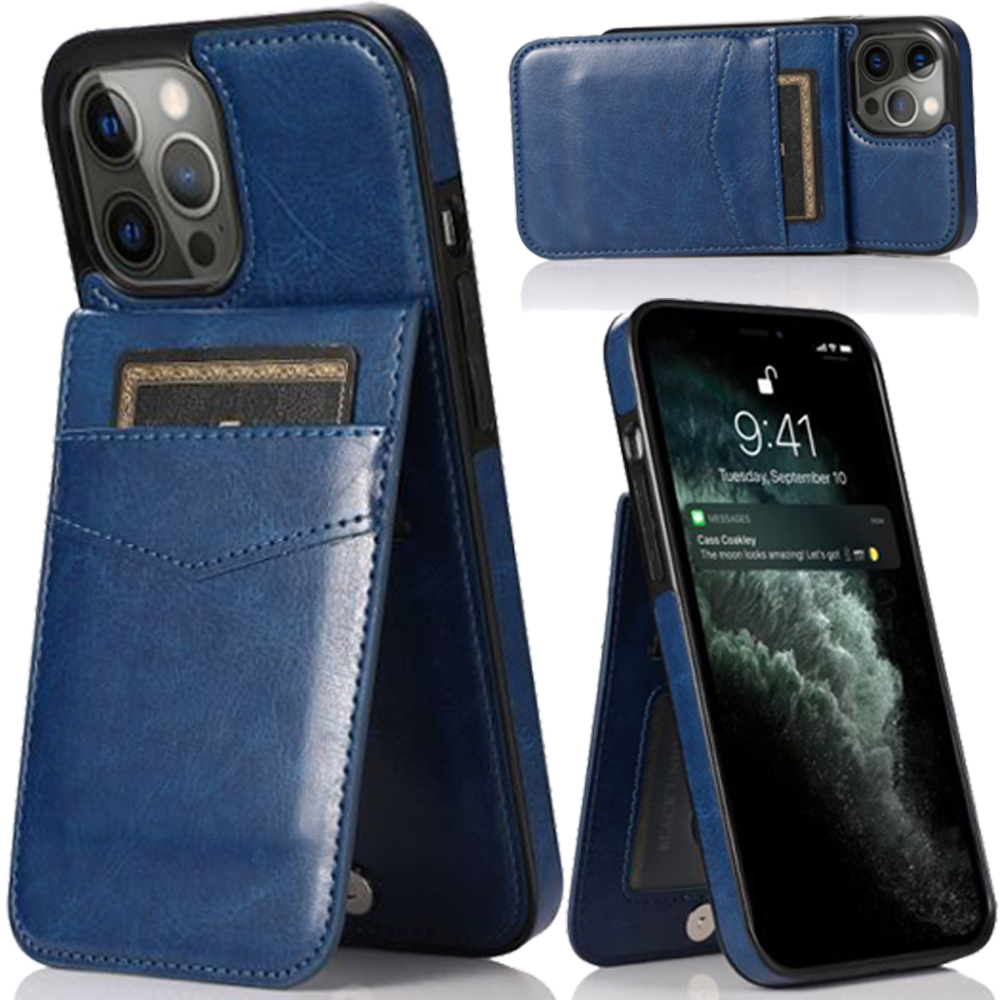 Funda billetera con soporte vertical de cuero con soporte para tarjetas de crédito para Apple iPhone XR - Imagen 34 de 66