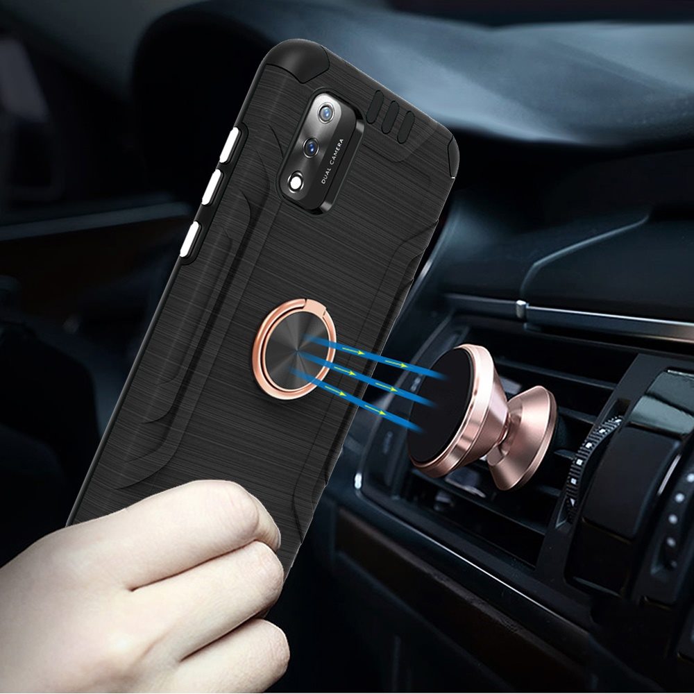 For Wiko Ride 3 Hybrid Rotating Ring Holder Stand Rubber Armor TPU Case Cover - Photo 10 sur 42