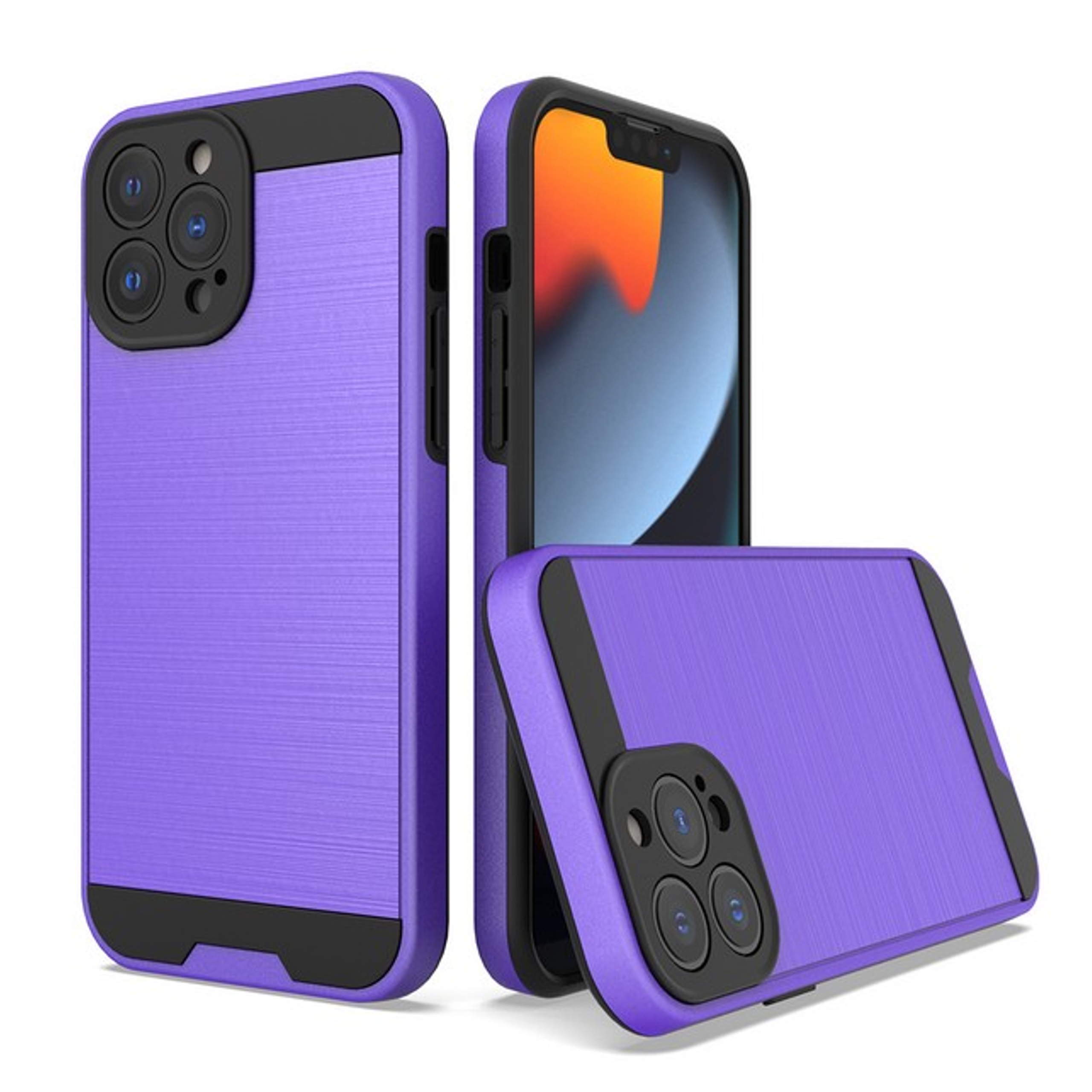 For Apple iPhone 13 /Pro /Mini Rugged Brushed Texture Hybrid 2in1 TPU Case Cover - Picture 35 of 57