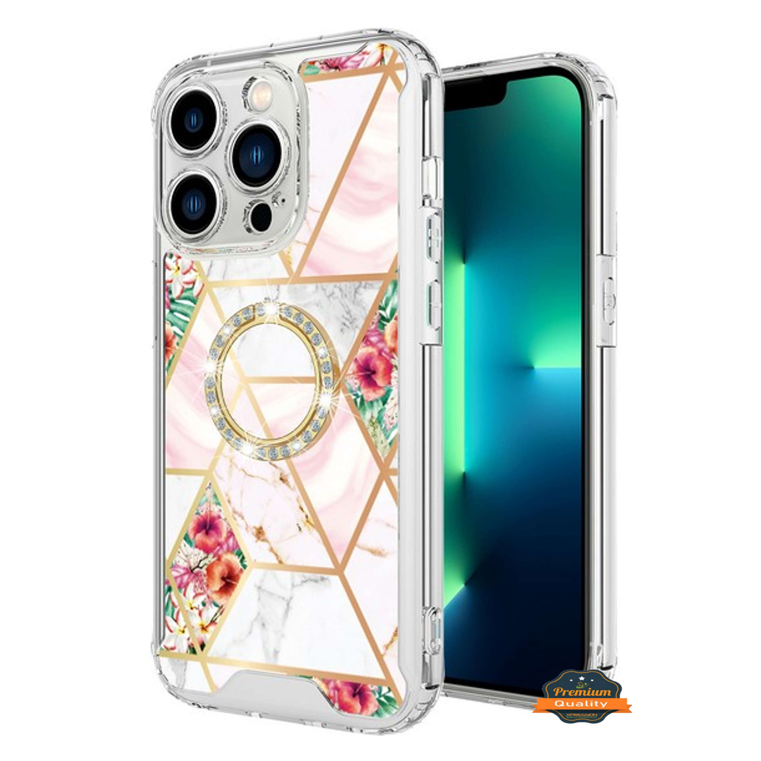 For Apple iPhone 16 Pro Max Pattern Hybrid Ring Kickstand