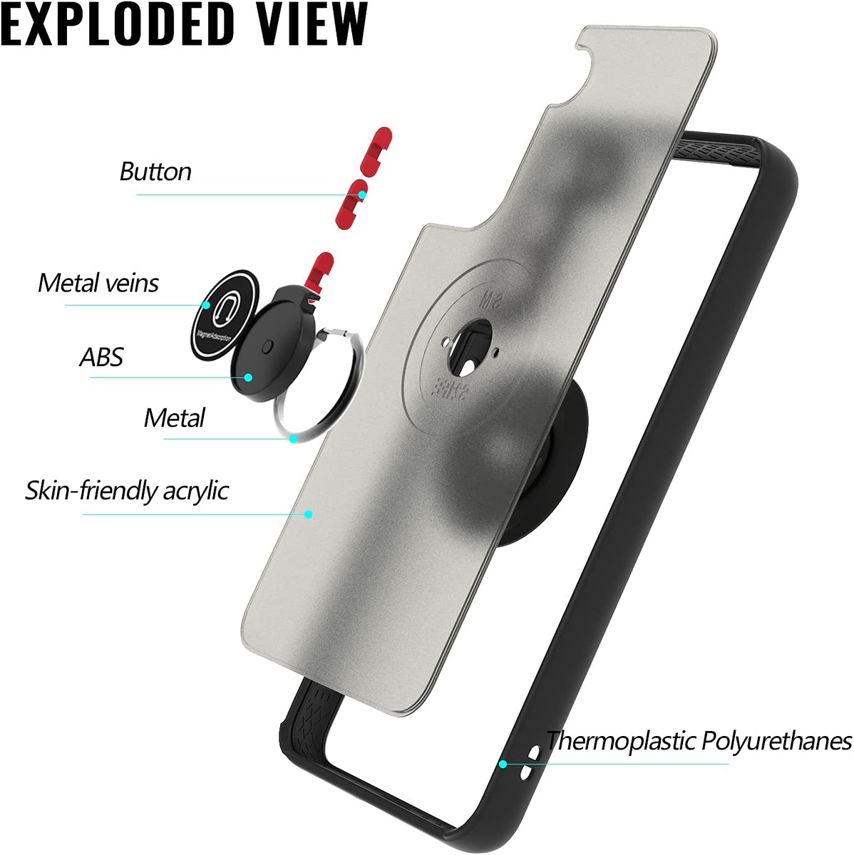 For T-Mobile Revvl 6 Pro 5G /Revvl 6 5G Matte Hybrid Case with Ring Stand Cover - Picture 17 of 45
