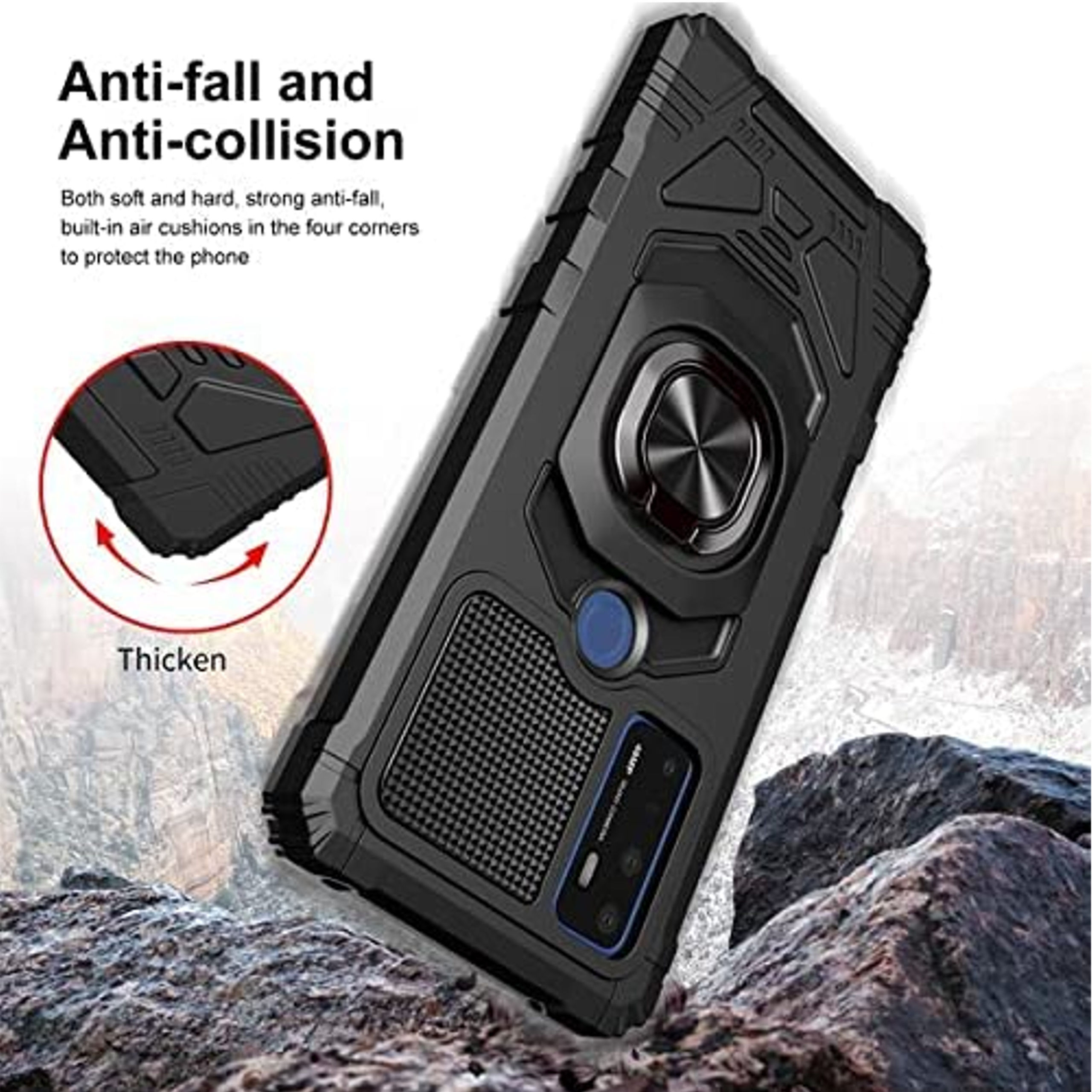 For T-Mobile Revvl 6 Pro 5G /6 5G Hybrid Car Mount 360° Ring Stand Case Cover - Picture 17 of 55