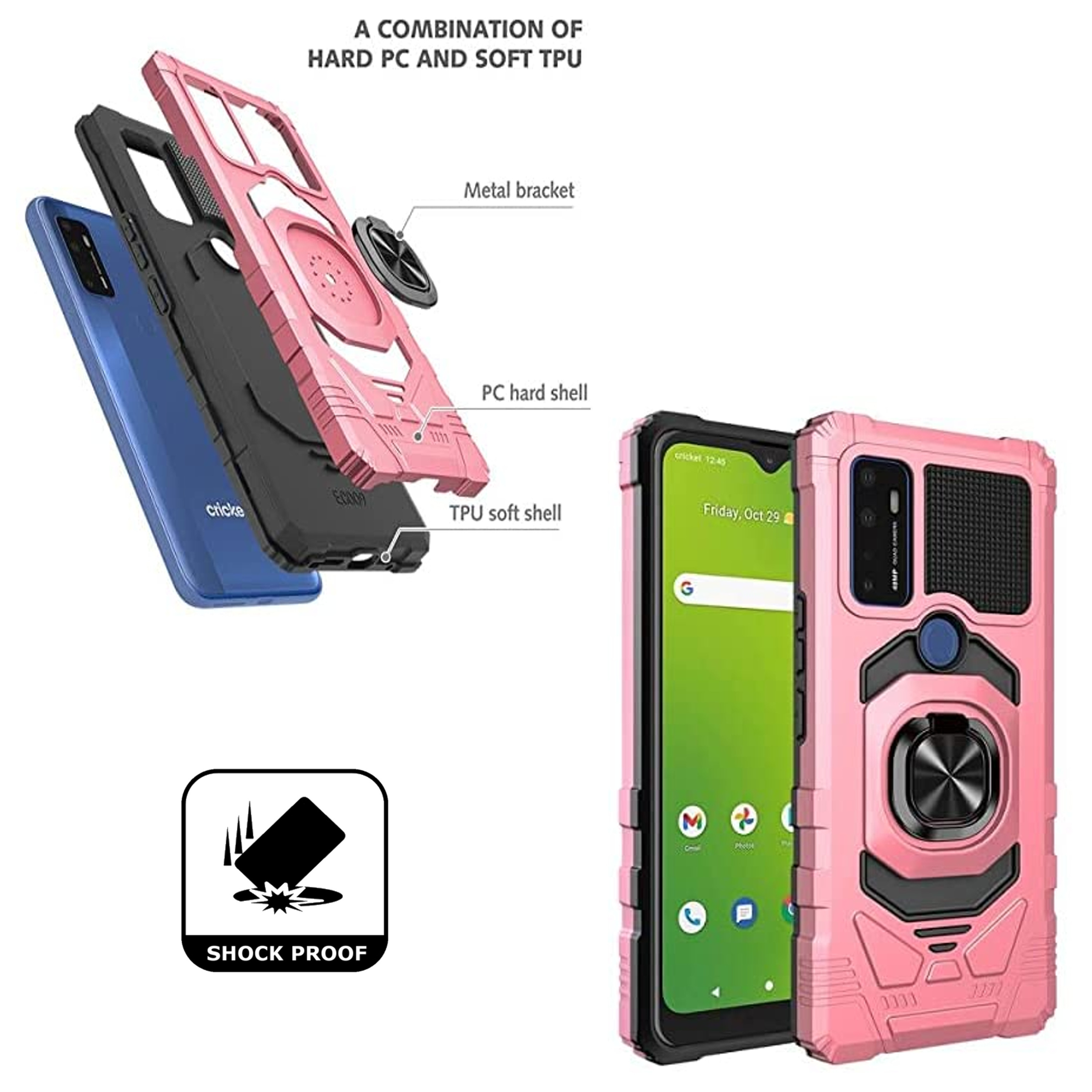 For T-Mobile Revvl 6 Pro 5G /6 5G Hybrid Car Mount 360° Ring Stand Case Cover - Picture 42 of 55