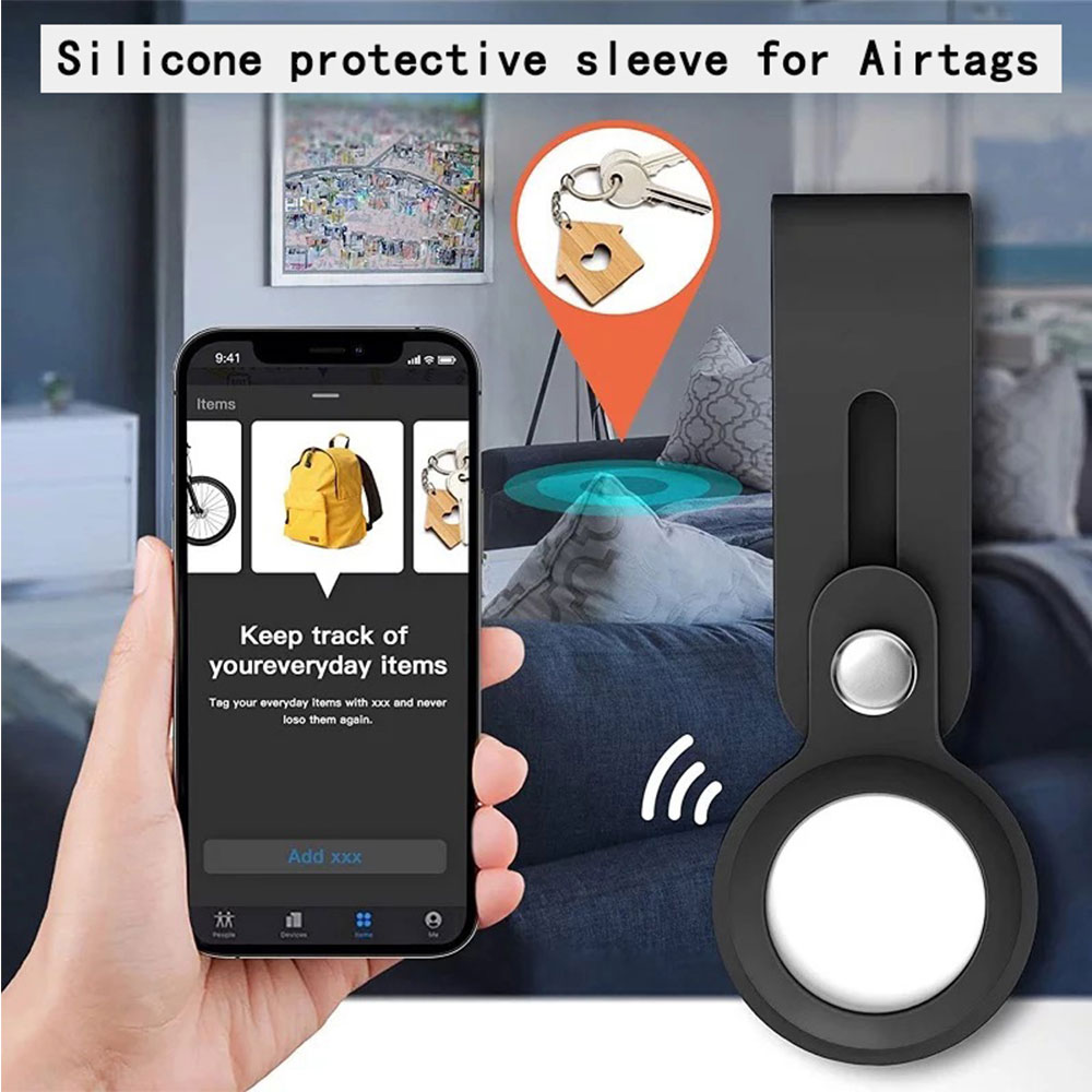 Silicone Soft Rubber TPU Loop Keychain Holder Strap Compatible with Apple AirTag - Picture 30 of 65