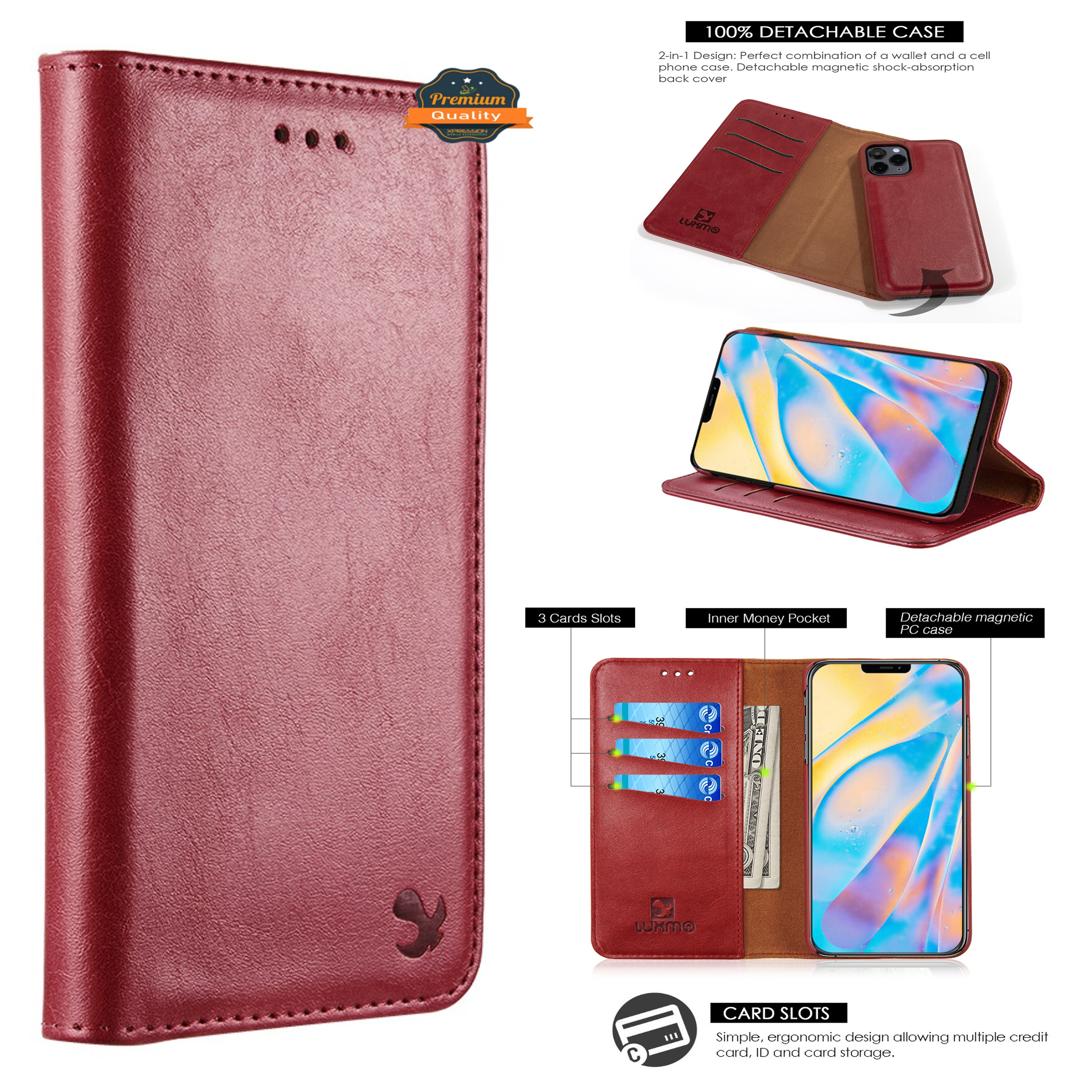 For Apple iPhone 13 Pro Max Mini Leather Wallet Card Pouch Detachable Case Cover - Picture 23 of 29