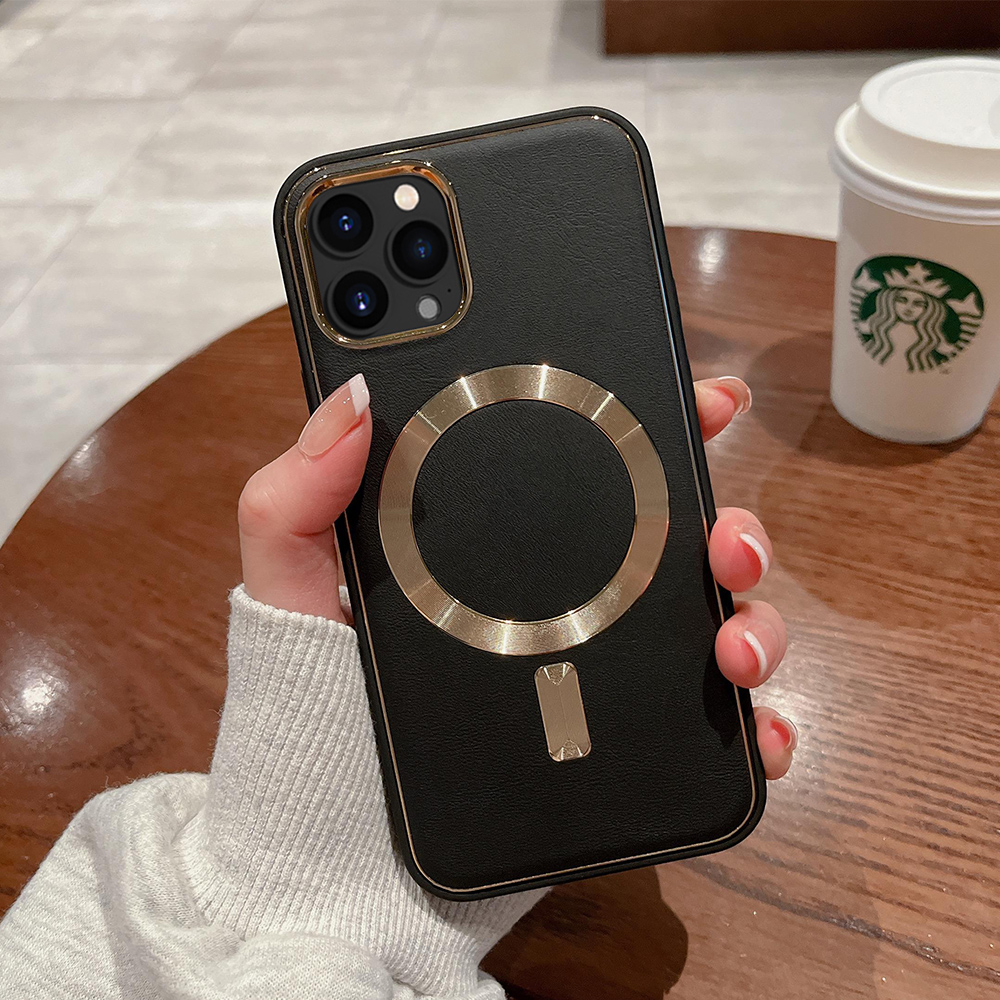 For iPhone 14 /Plus Pro Max Leather MagSafe Compatible Gold Hybrid Case Cover - Picture 18 of 32