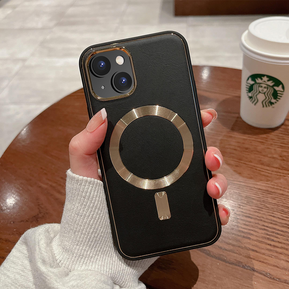 For iPhone 14 /Plus Pro Max Leather MagSafe Compatible Gold Hybrid Case Cover - Picture 11 of 32