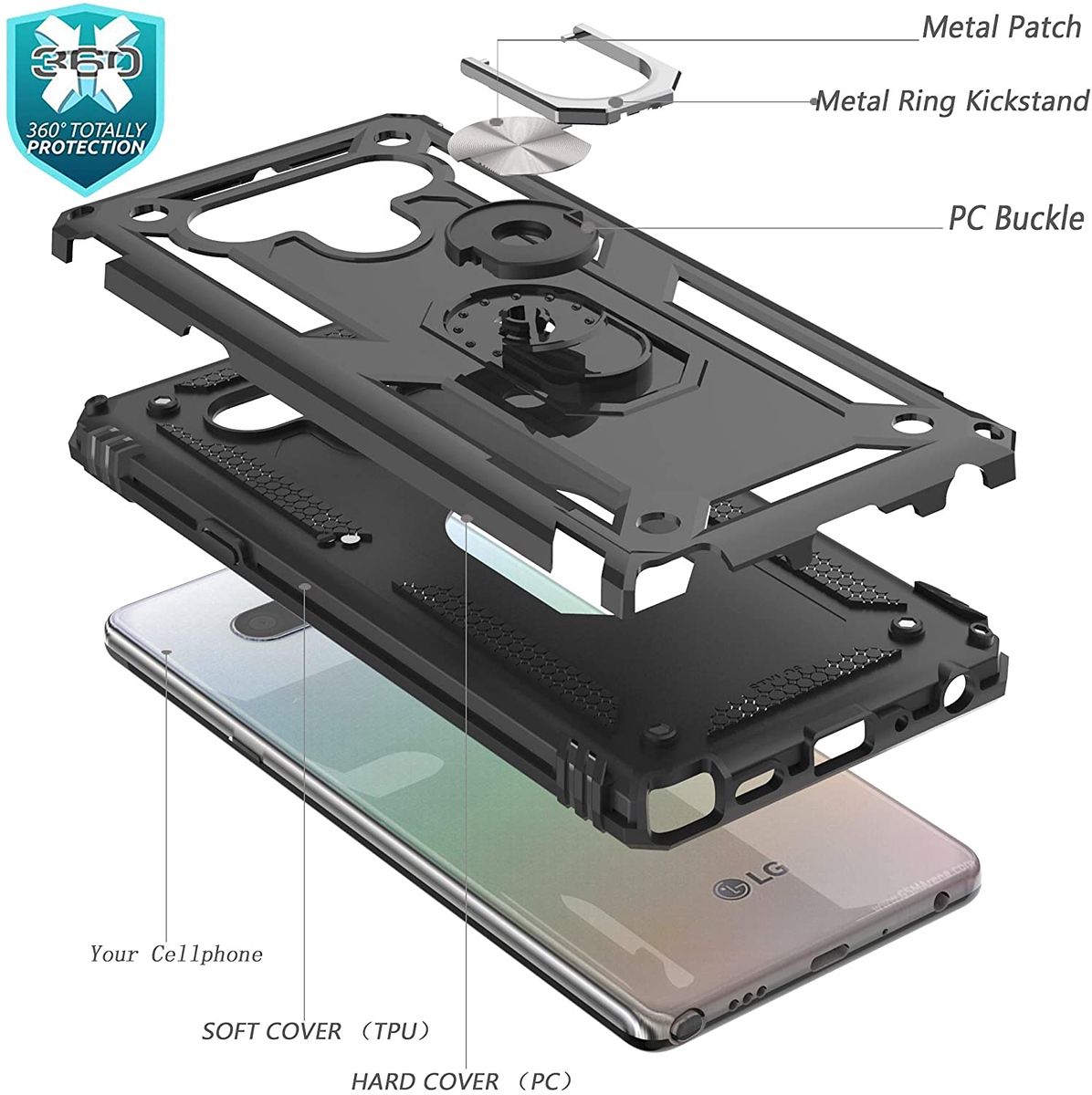 Para LG K22 5G, LG K32 5G Estuche Magnético Anillo Soporte Híbrido Resistente Cubierta - Imagen 18 de 40