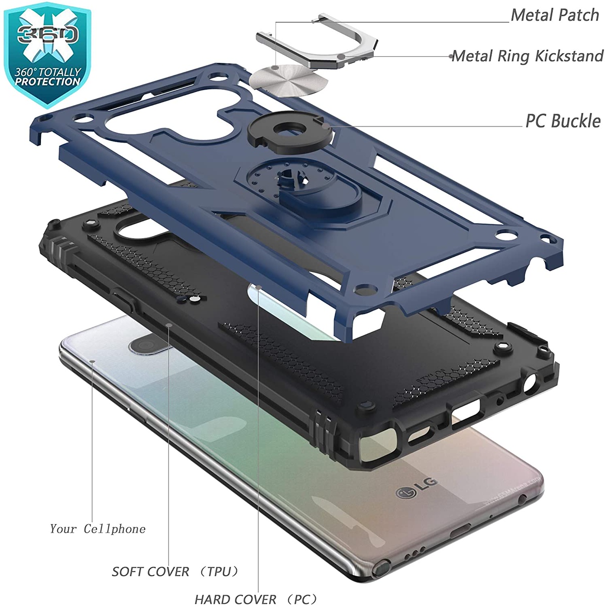 Para LG K22 5G, LG K32 5G Estuche Magnético Anillo Soporte Híbrido Resistente Cubierta - Imagen 28 de 40
