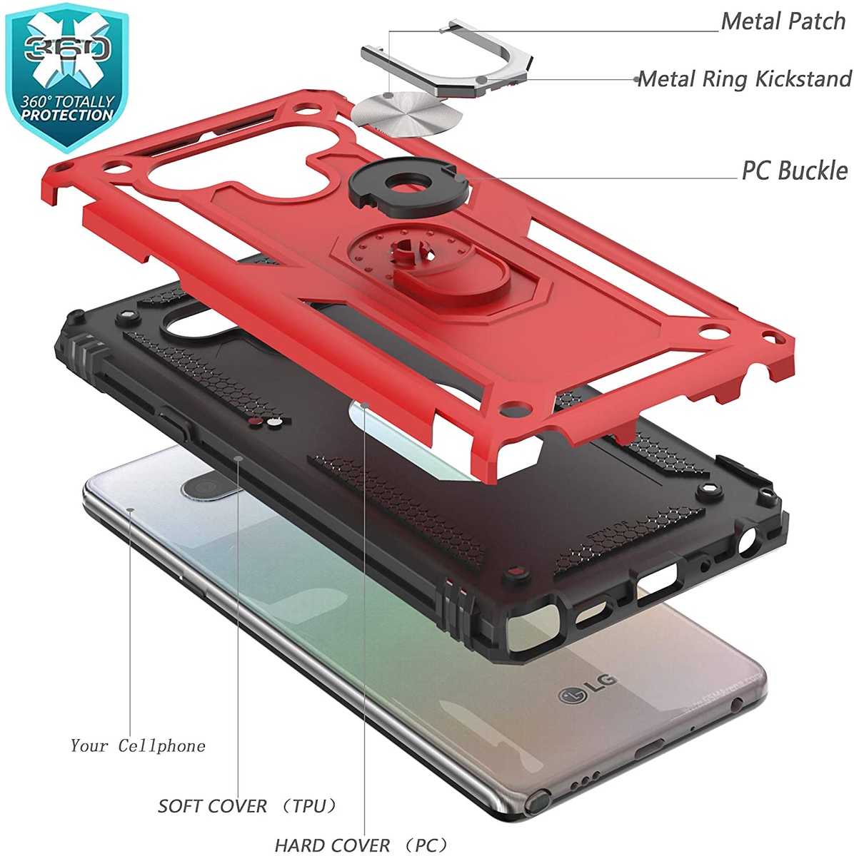 Para LG K22 5G, LG K32 5G Estuche Magnético Anillo Soporte Híbrido Resistente Cubierta - Imagen 38 de 40