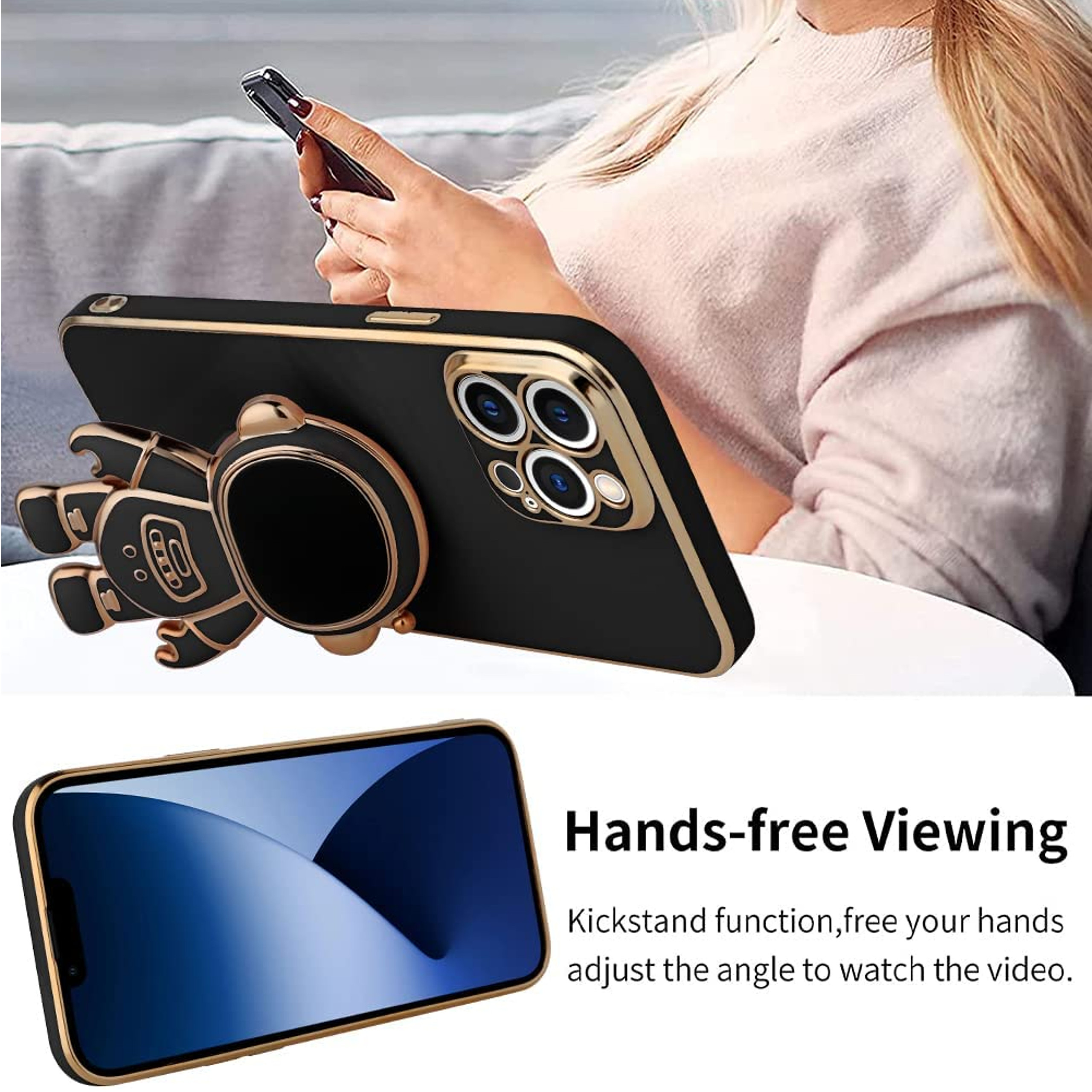 For Apple iPhone 15 Pro Astronaut Hidden Stand Holder Plating Hybrid Case Cover - Picture 19 of 44