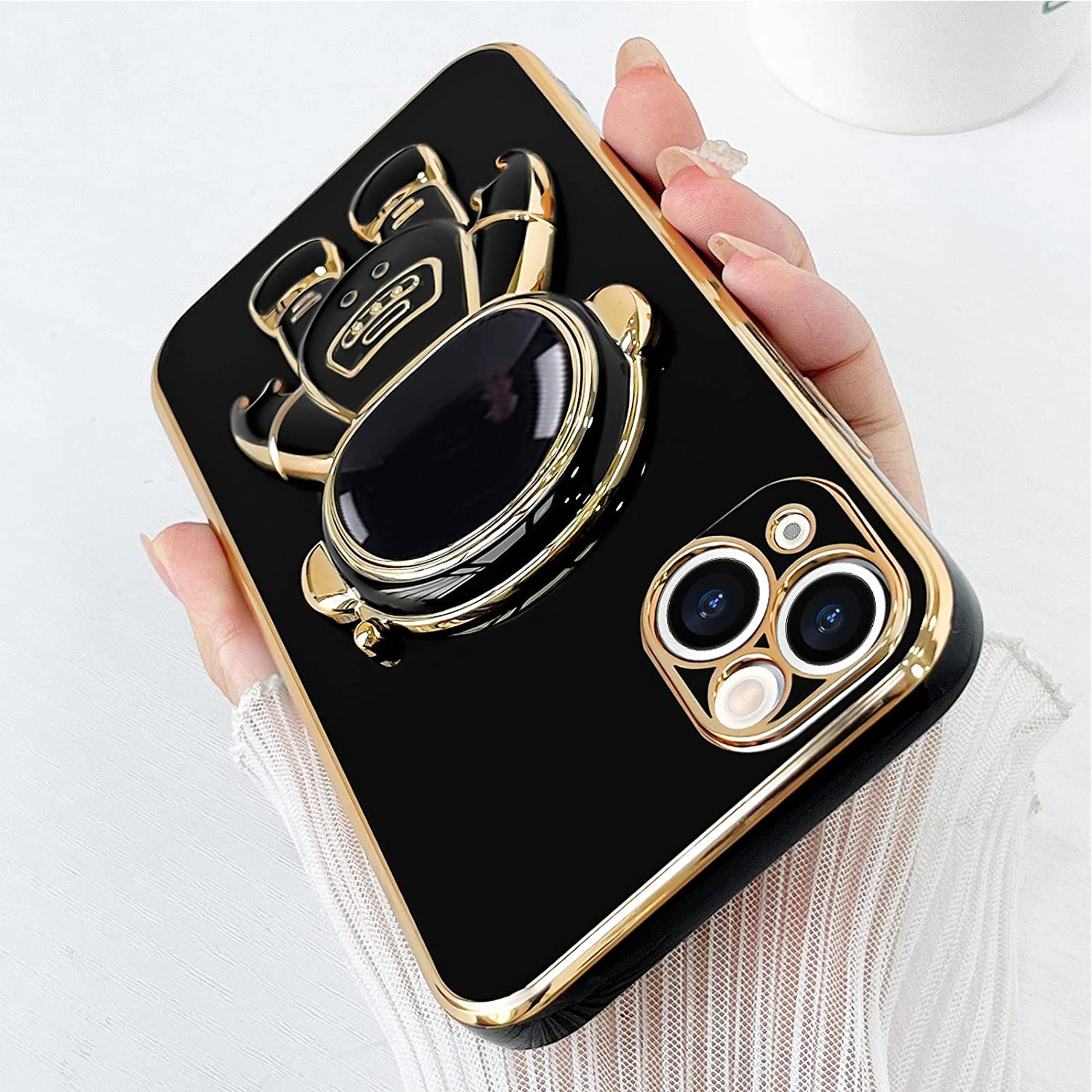 For Apple iPhone 15 Pro Astronaut Hidden Stand Holder Plating Hybrid Case Cover - Picture 17 of 44