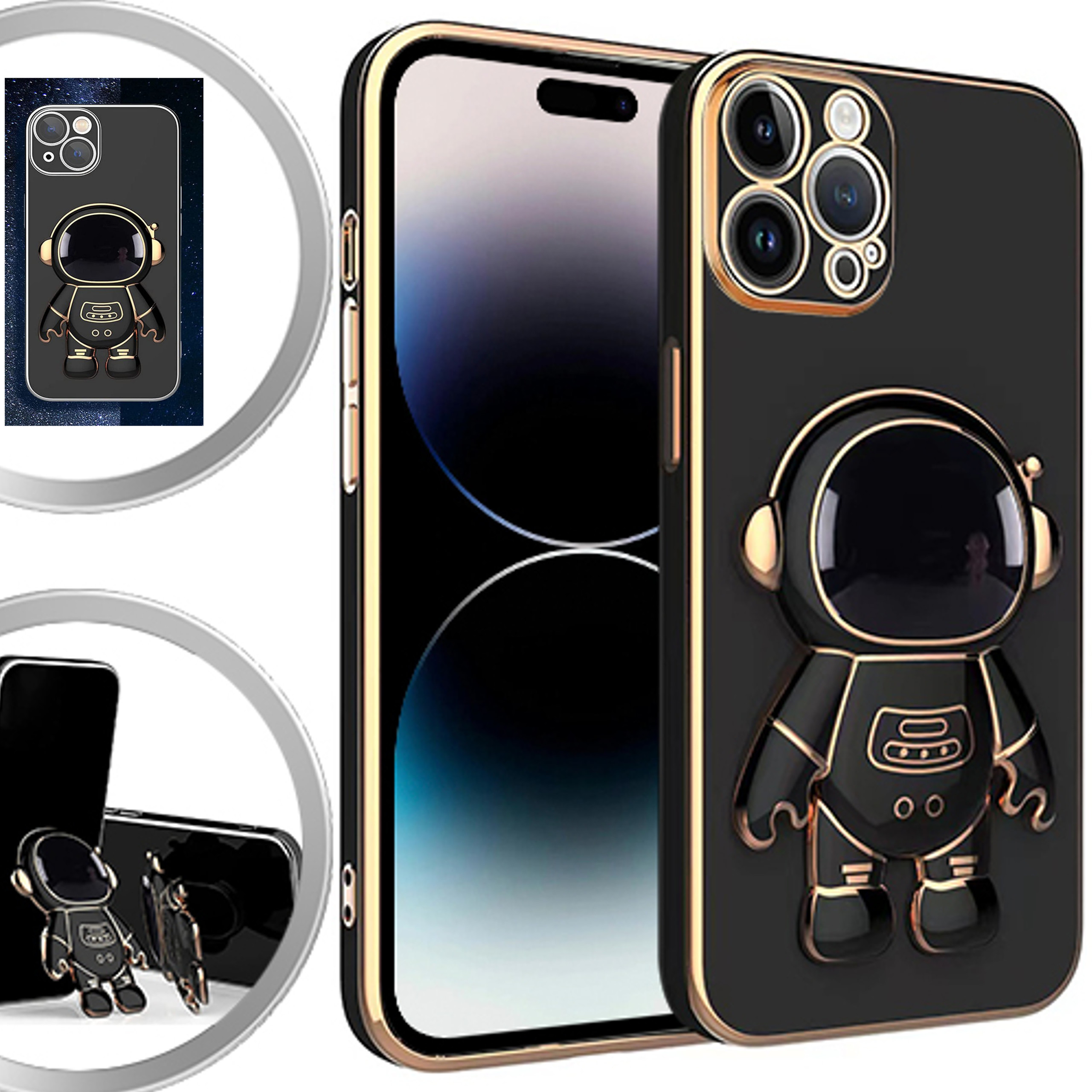 For Apple iPhone 15 Pro Astronaut Hidden Stand Holder Plating Hybrid Case Cover - Picture 12 of 44