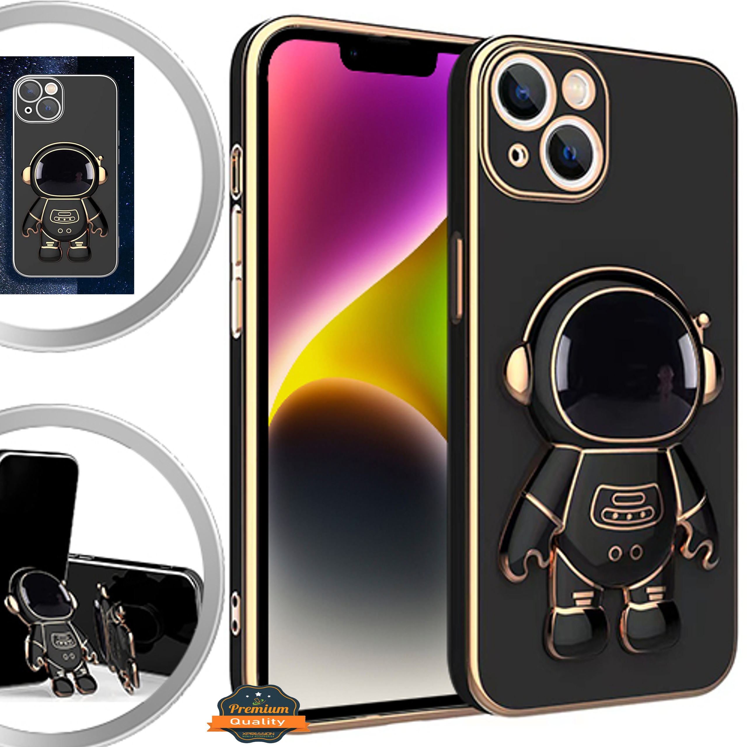 For Apple iPhone 15 Pro Astronaut Hidden Stand Holder Plating Hybrid Case Cover - Picture 13 of 44