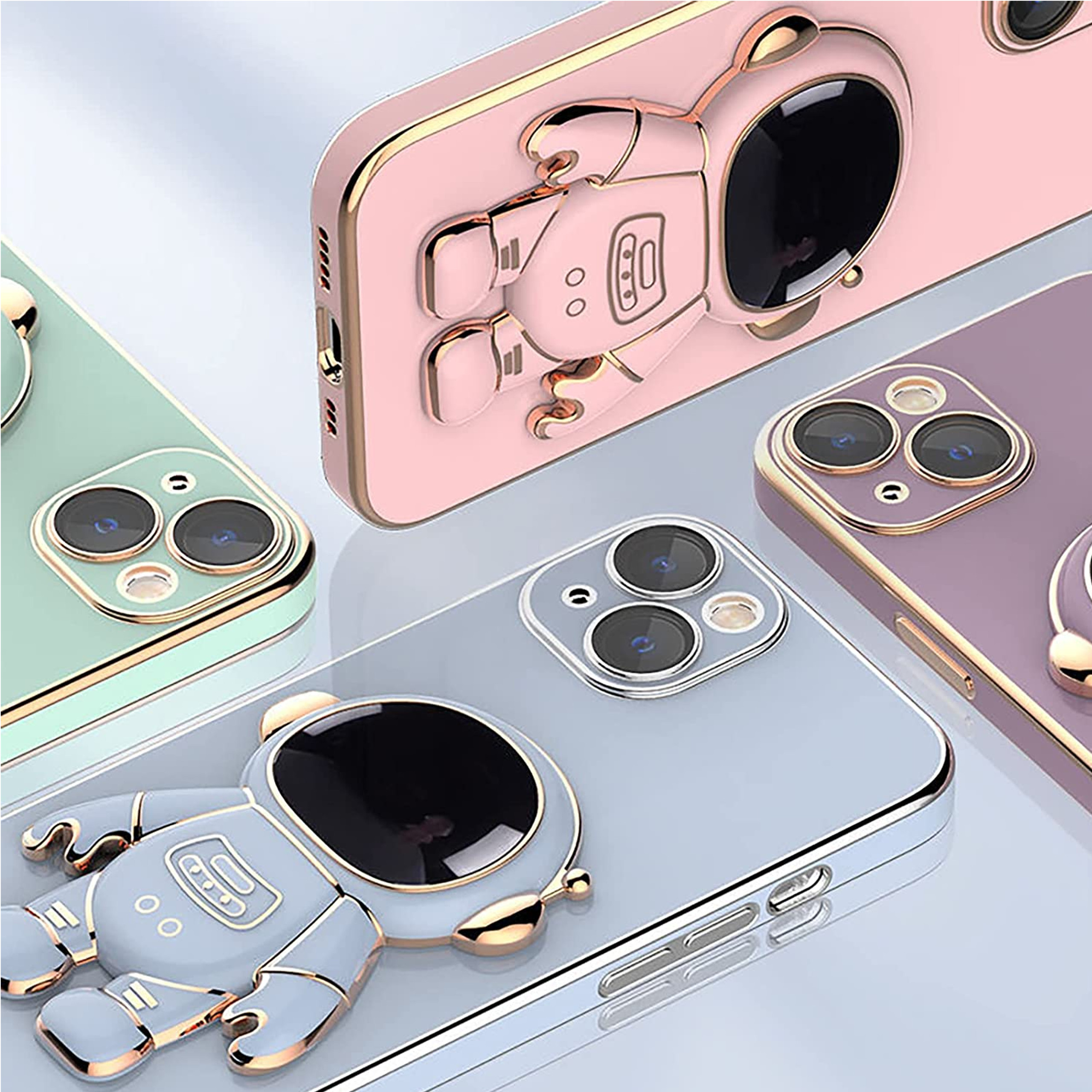 For Apple iPhone 15 Pro Astronaut Hidden Stand Holder Plating Hybrid Case Cover - Picture 21 of 44