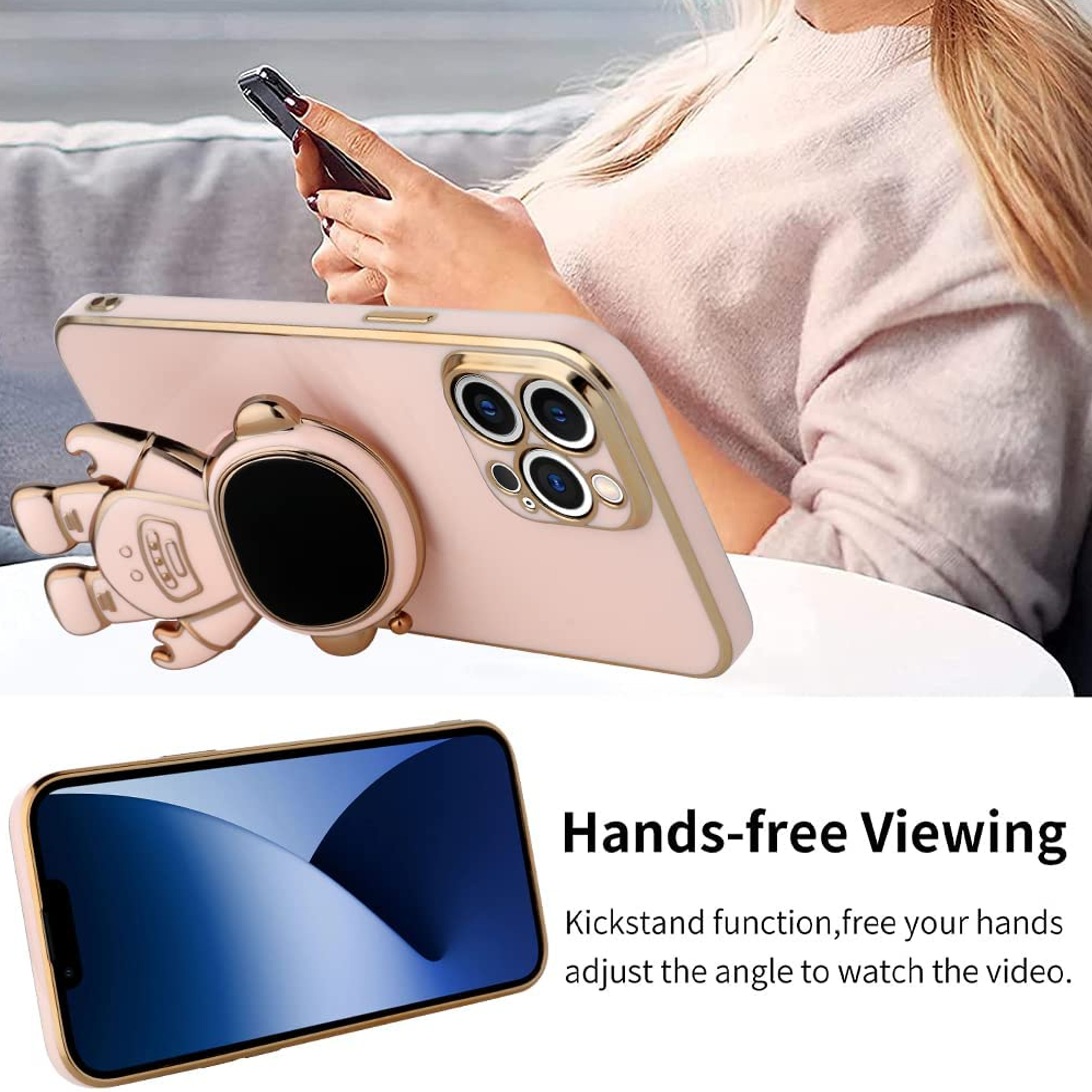 For Apple iPhone 15 Pro Astronaut Hidden Stand Holder Plating Hybrid Case Cover - Picture 28 of 44