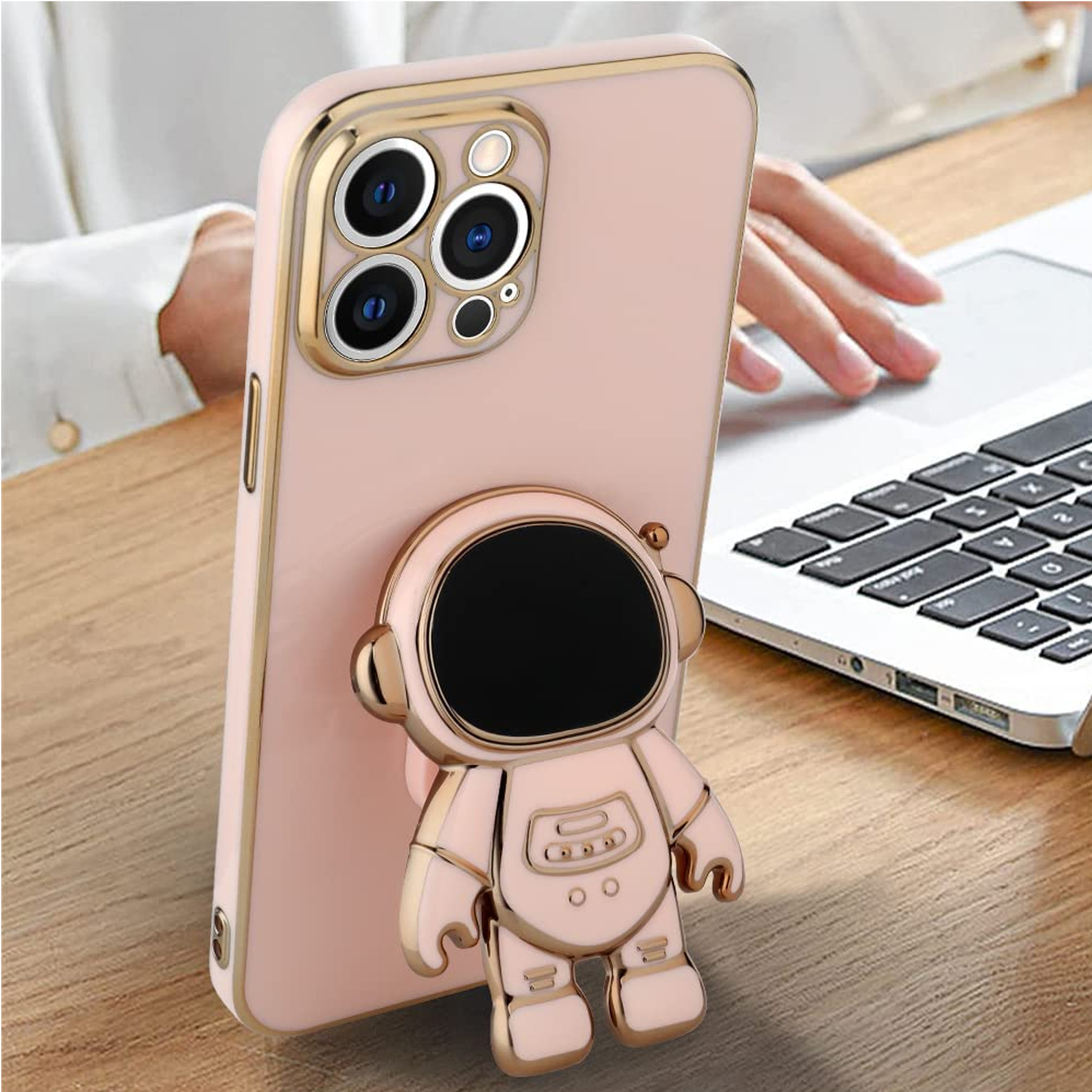 For Apple iPhone 15 Pro Astronaut Hidden Stand Holder Plating Hybrid Case Cover - Picture 27 of 44