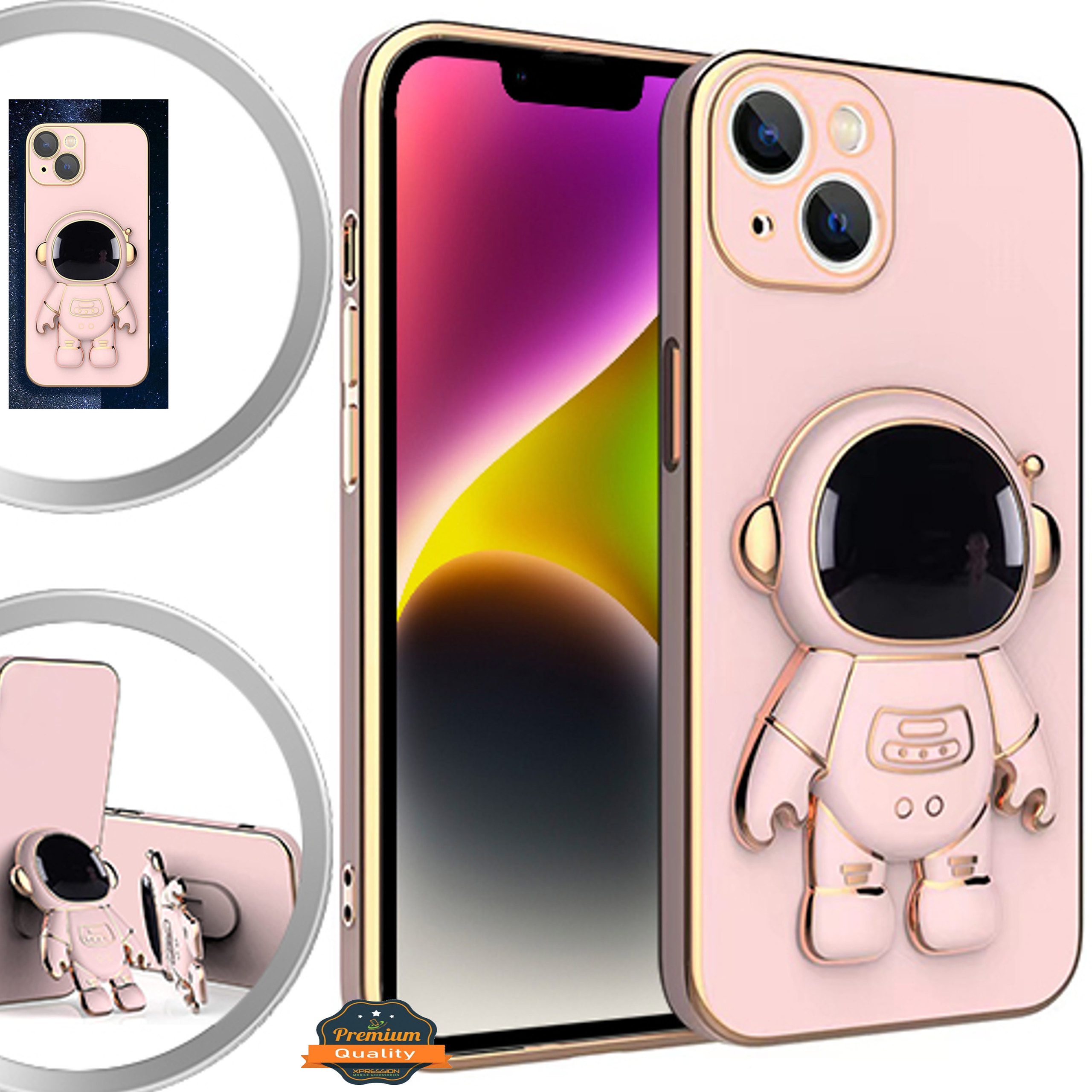 For Apple iPhone 15 Pro Astronaut Hidden Stand Holder Plating Hybrid Case Cover - Picture 24 of 44
