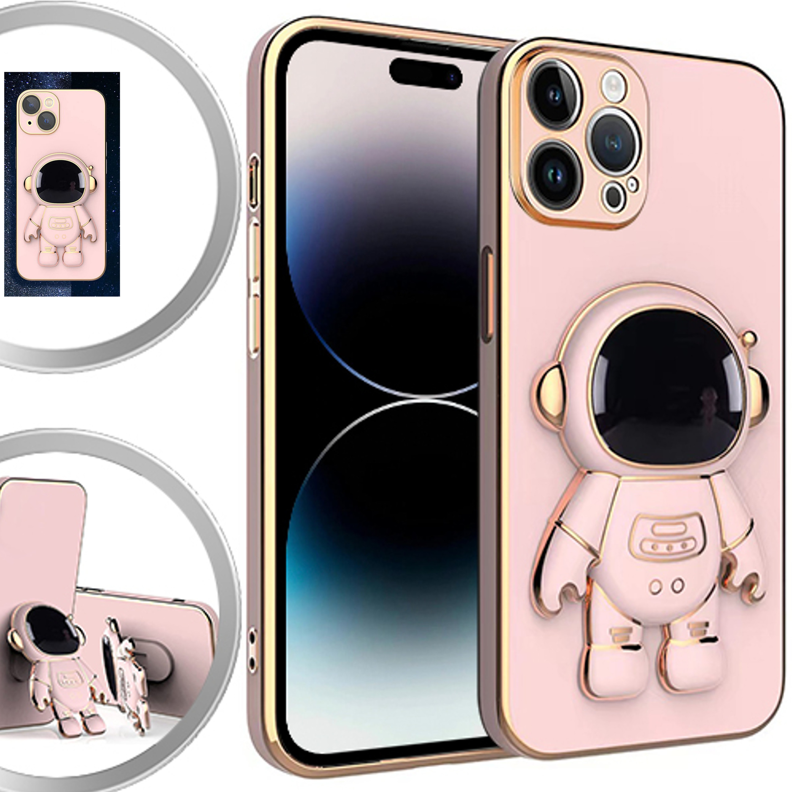 For Apple iPhone 15 Pro Astronaut Hidden Stand Holder Plating Hybrid Case Cover - Picture 23 of 44