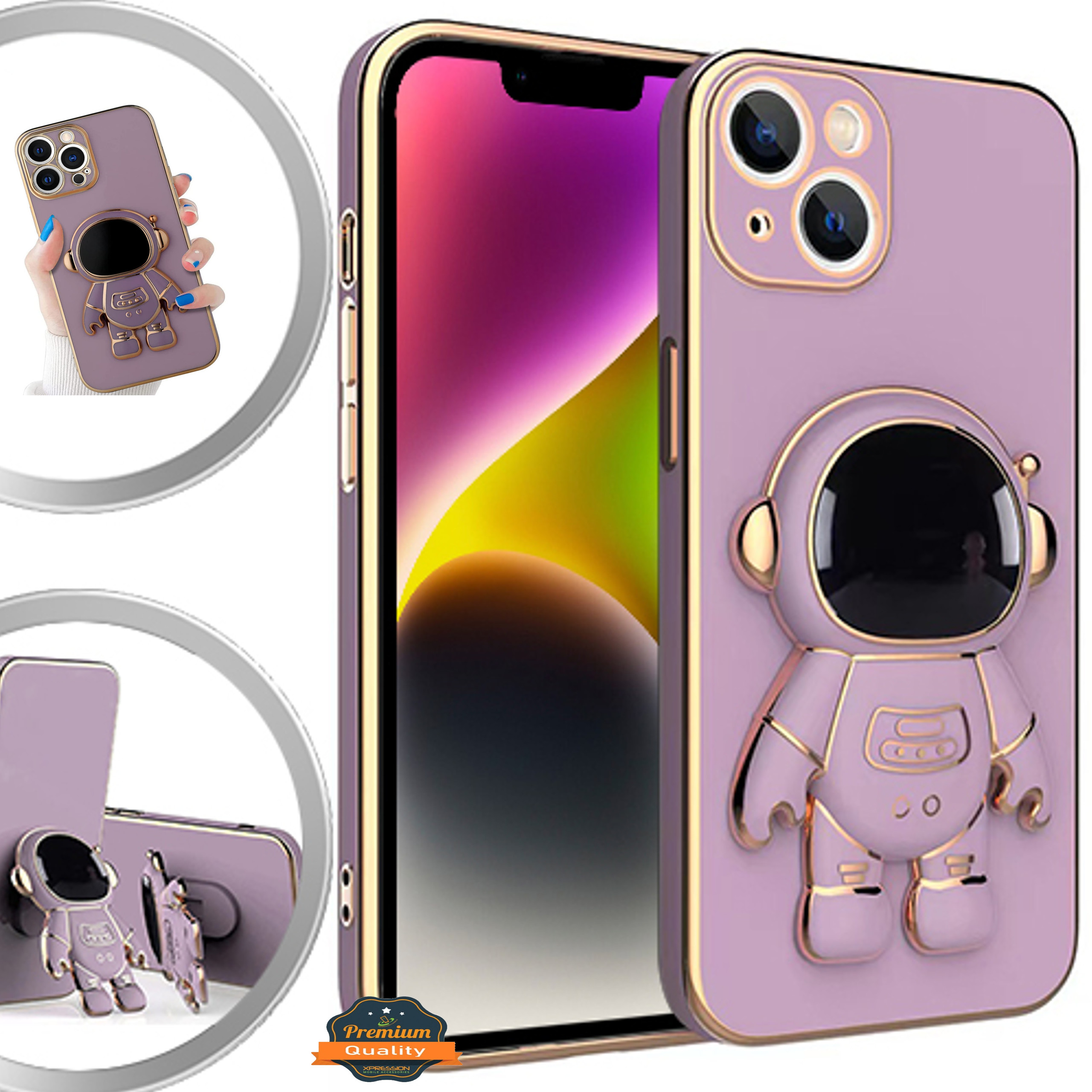 For Apple iPhone 15 Pro Astronaut Hidden Stand Holder Plating Hybrid Case Cover - Picture 35 of 44