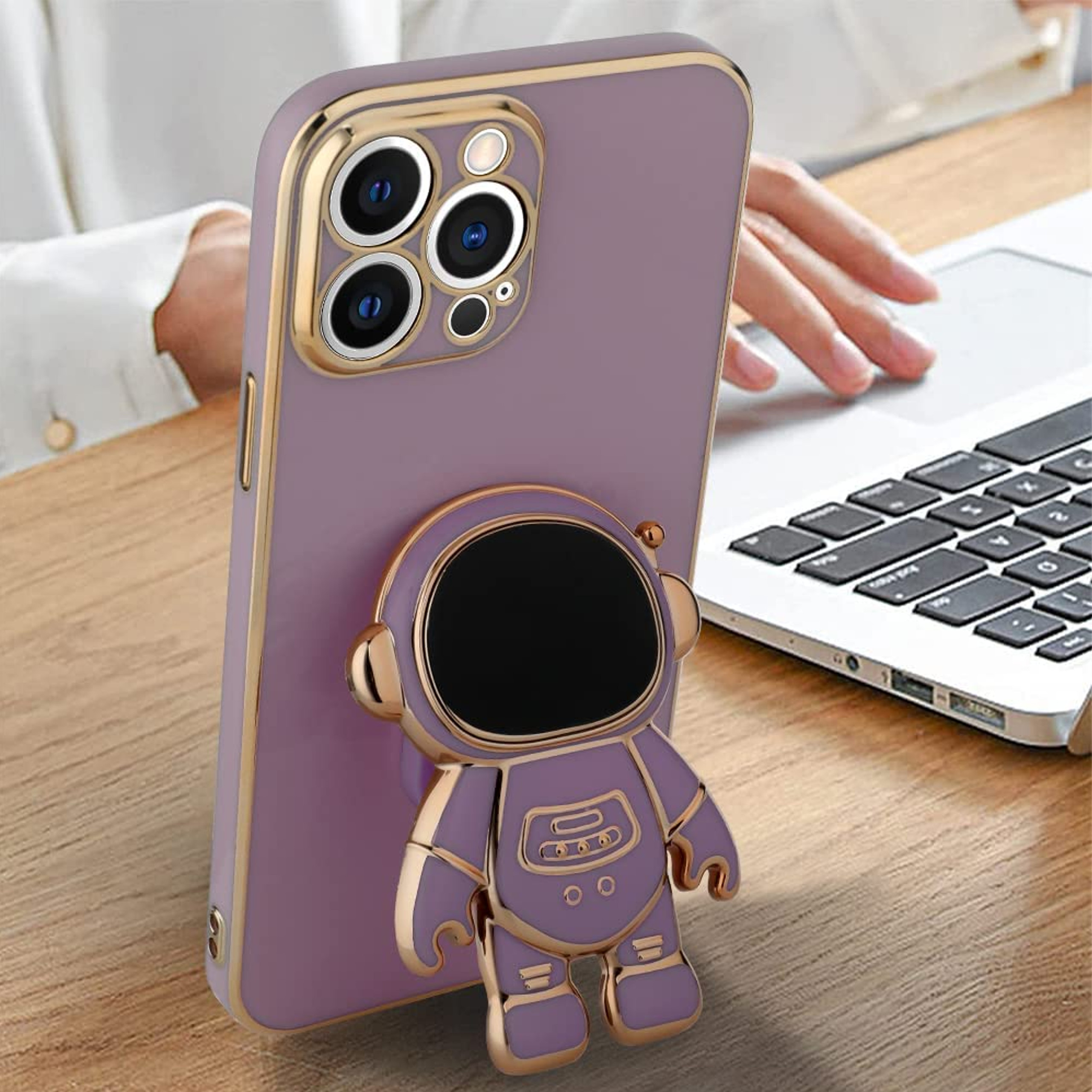 For Apple iPhone 15 Pro Astronaut Hidden Stand Holder Plating Hybrid Case Cover - Picture 38 of 44