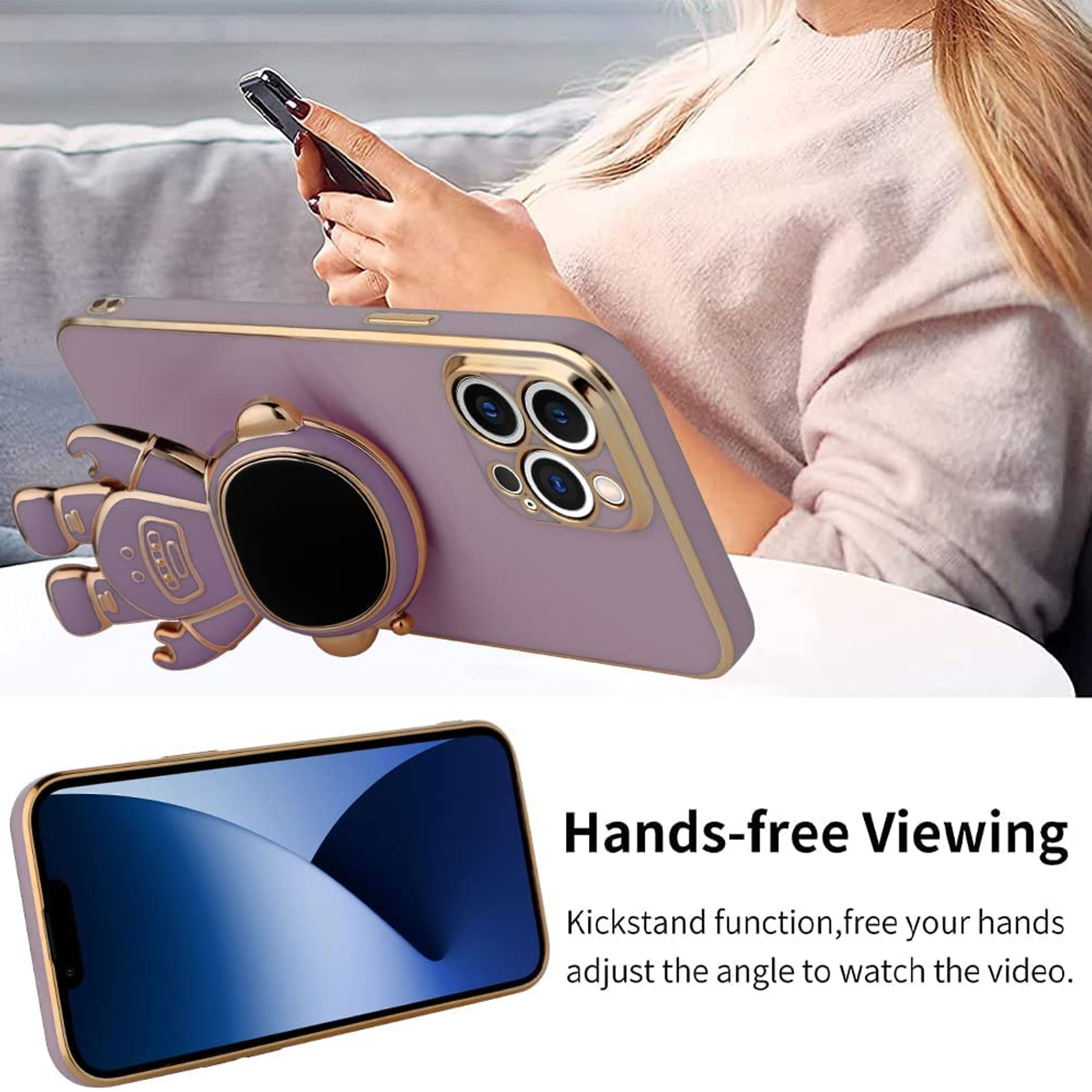For Apple iPhone 15 Pro Astronaut Hidden Stand Holder Plating Hybrid Case Cover - Picture 40 of 44