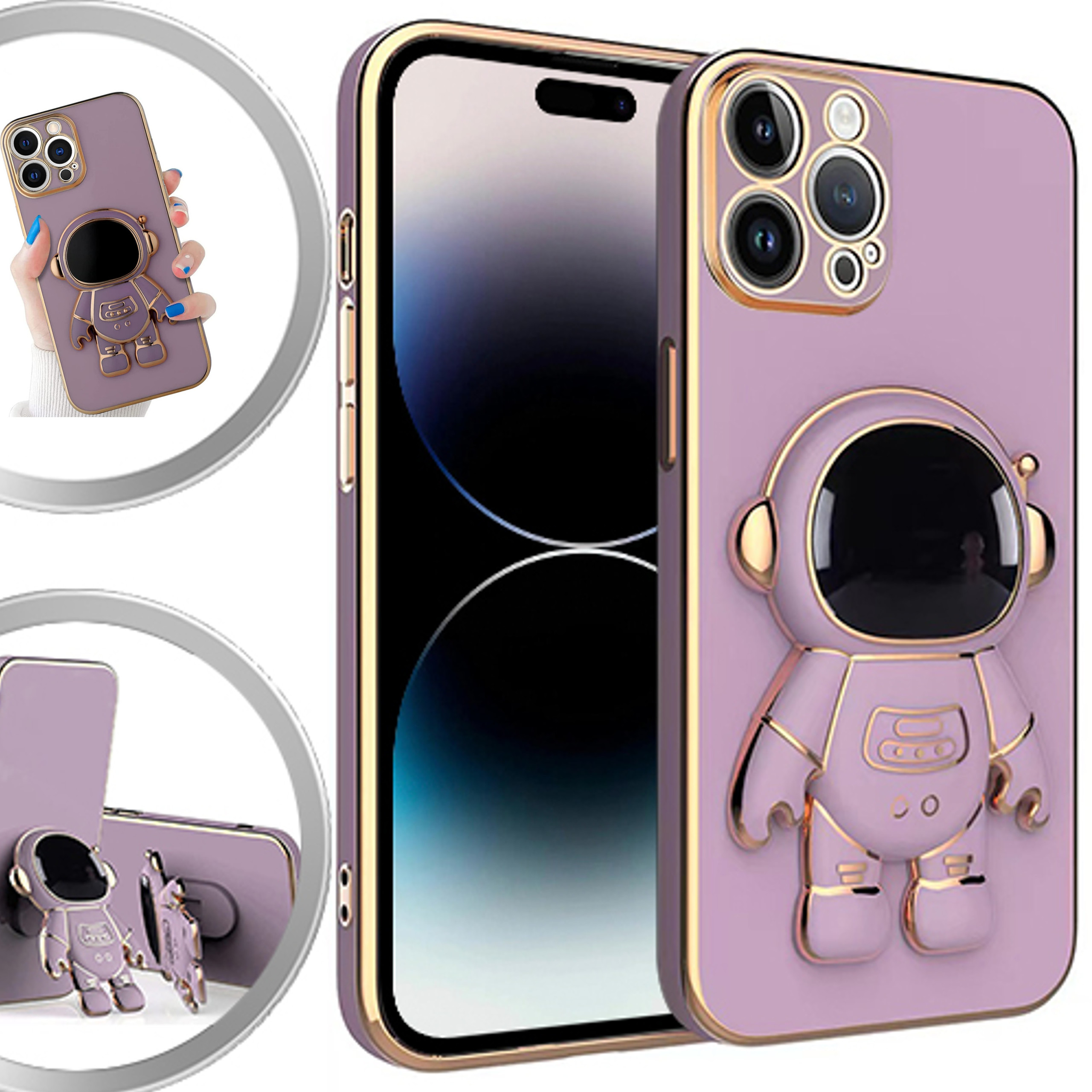 For Apple iPhone 15 Pro Astronaut Hidden Stand Holder Plating Hybrid Case Cover - Picture 34 of 44