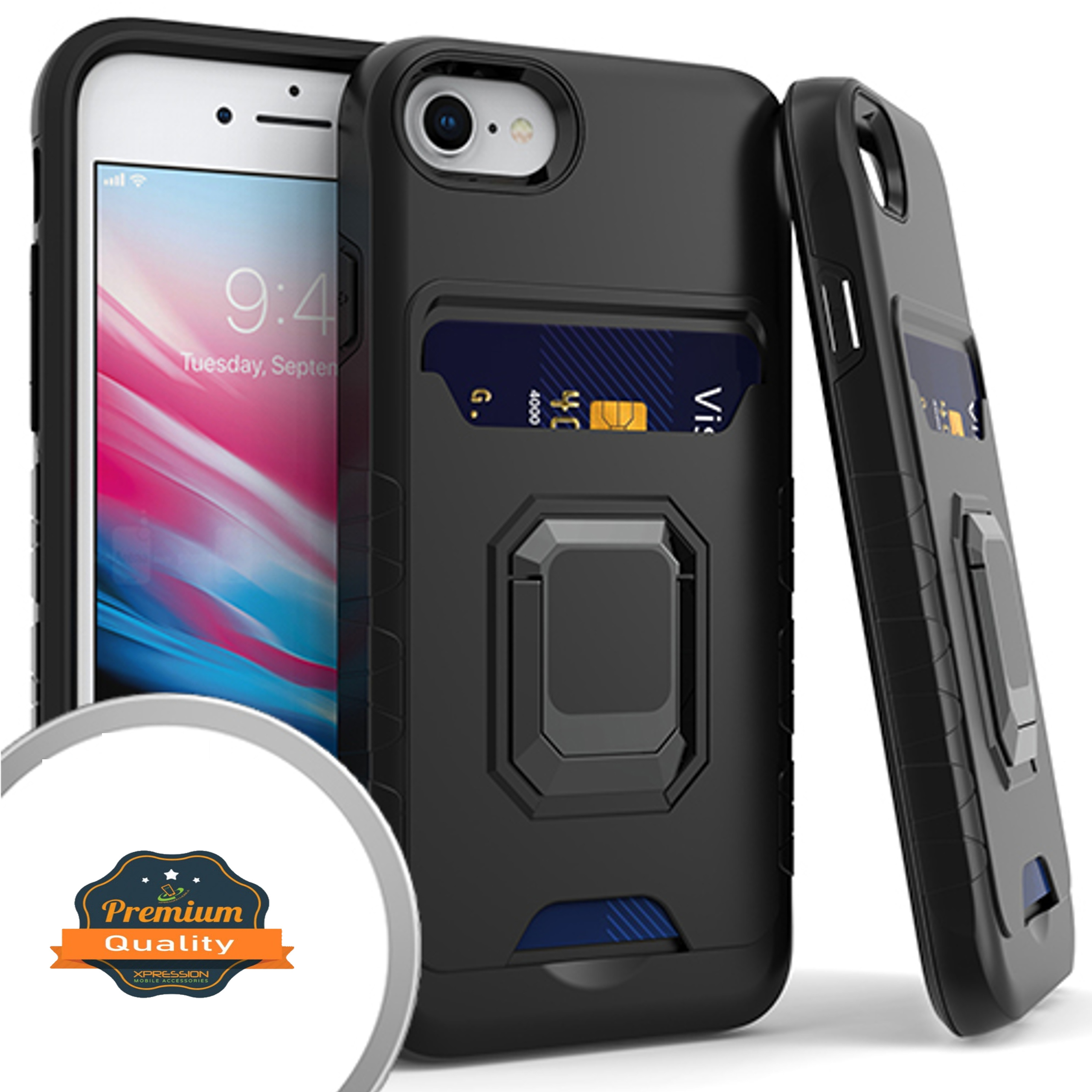 For Apple iPhone SE 3 (2022) /8/7 Wallet Credit Card Slot Ring Stand Case Cover - Picture 11 of 37