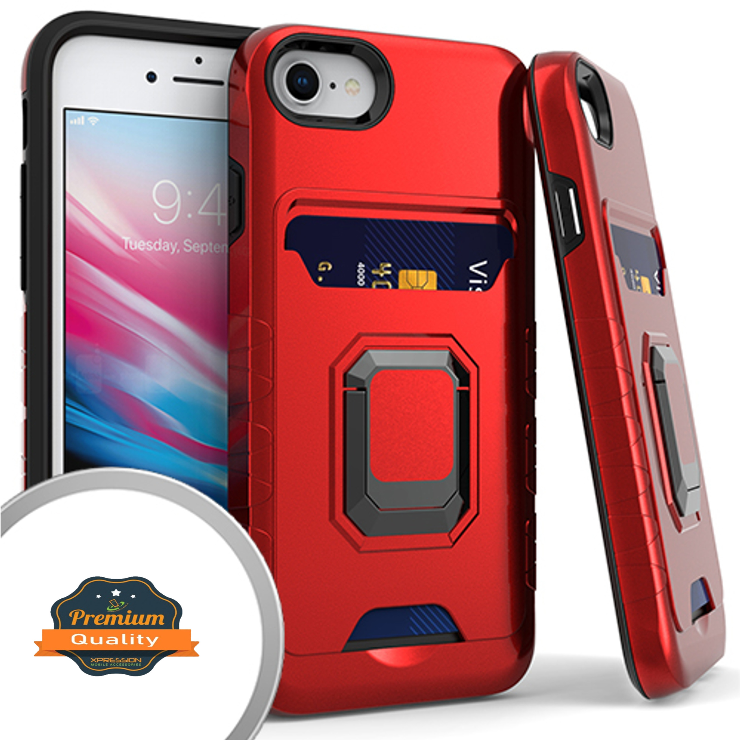 For Apple iPhone SE 3 (2022) /8/7 Wallet Credit Card Slot Ring Stand Case Cover - Picture 20 of 37