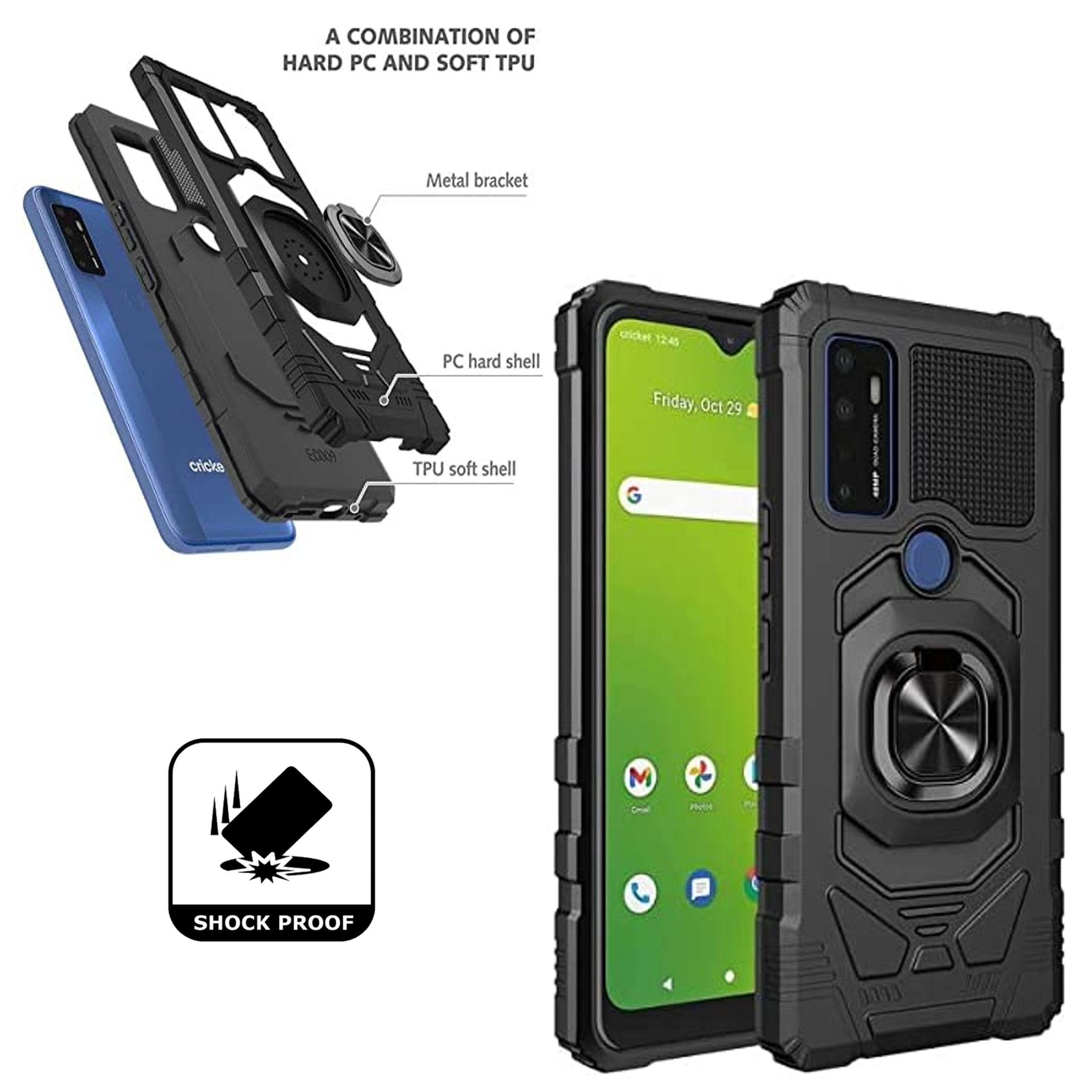 Custodia TPU supporto anello magnetico ibrido per AT&T Calypso 3 (U328AA) supporto auto - Foto 53 di 55
