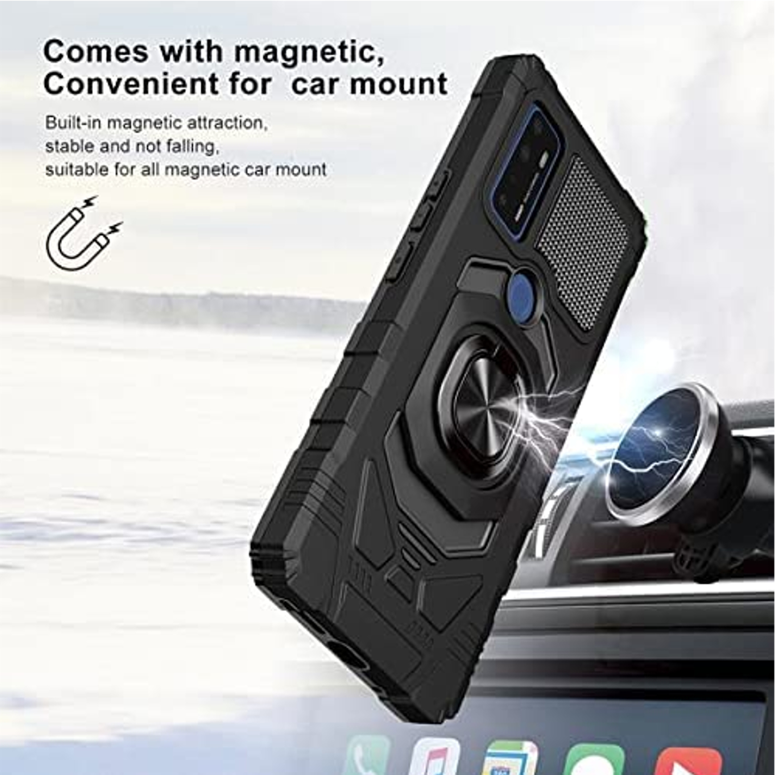 For Boost Mobile Celero 5G PLUS Hybrid Magnetic Ring Kickstand Armor Case Cover - Picture 17 of 41