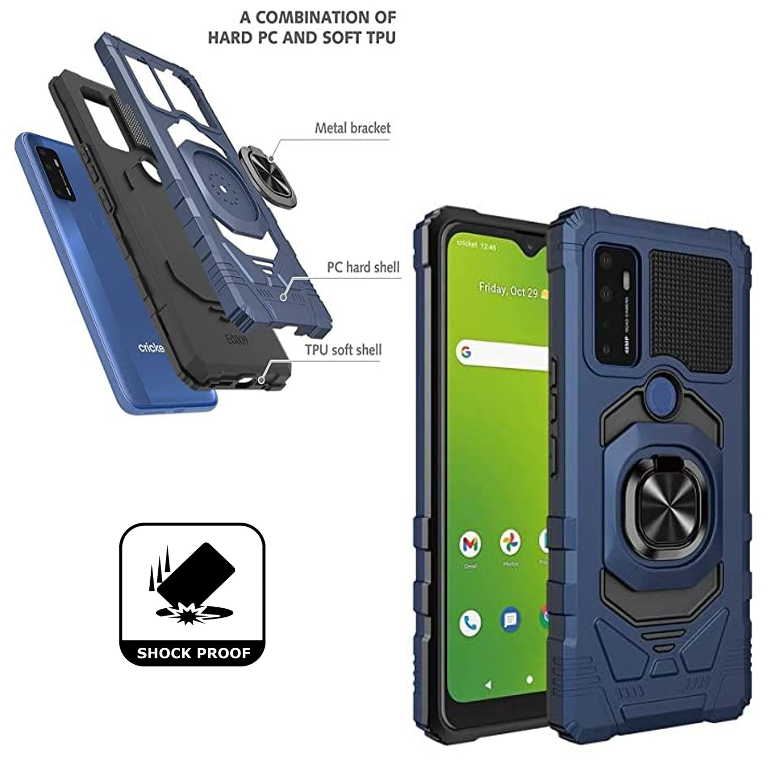 For Boost Mobile Celero 5G PLUS Hybrid Magnetic Ring Kickstand Armor Case Cover - Picture 21 of 41