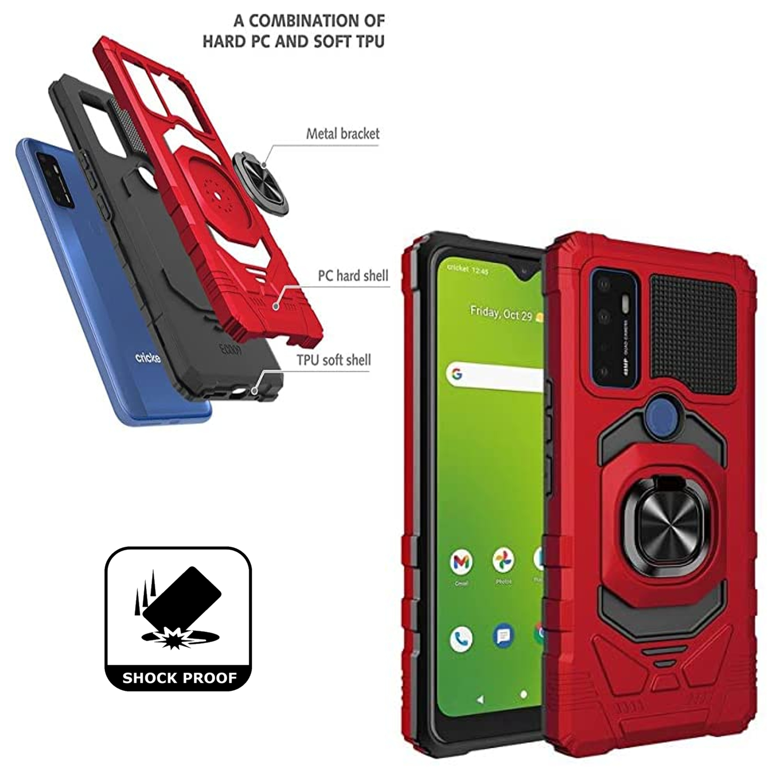 For Cricket Innovate E 5G Hybrid Magnetic Car Mount Ring Stand Armor Case Cover - Picture 33 of 55