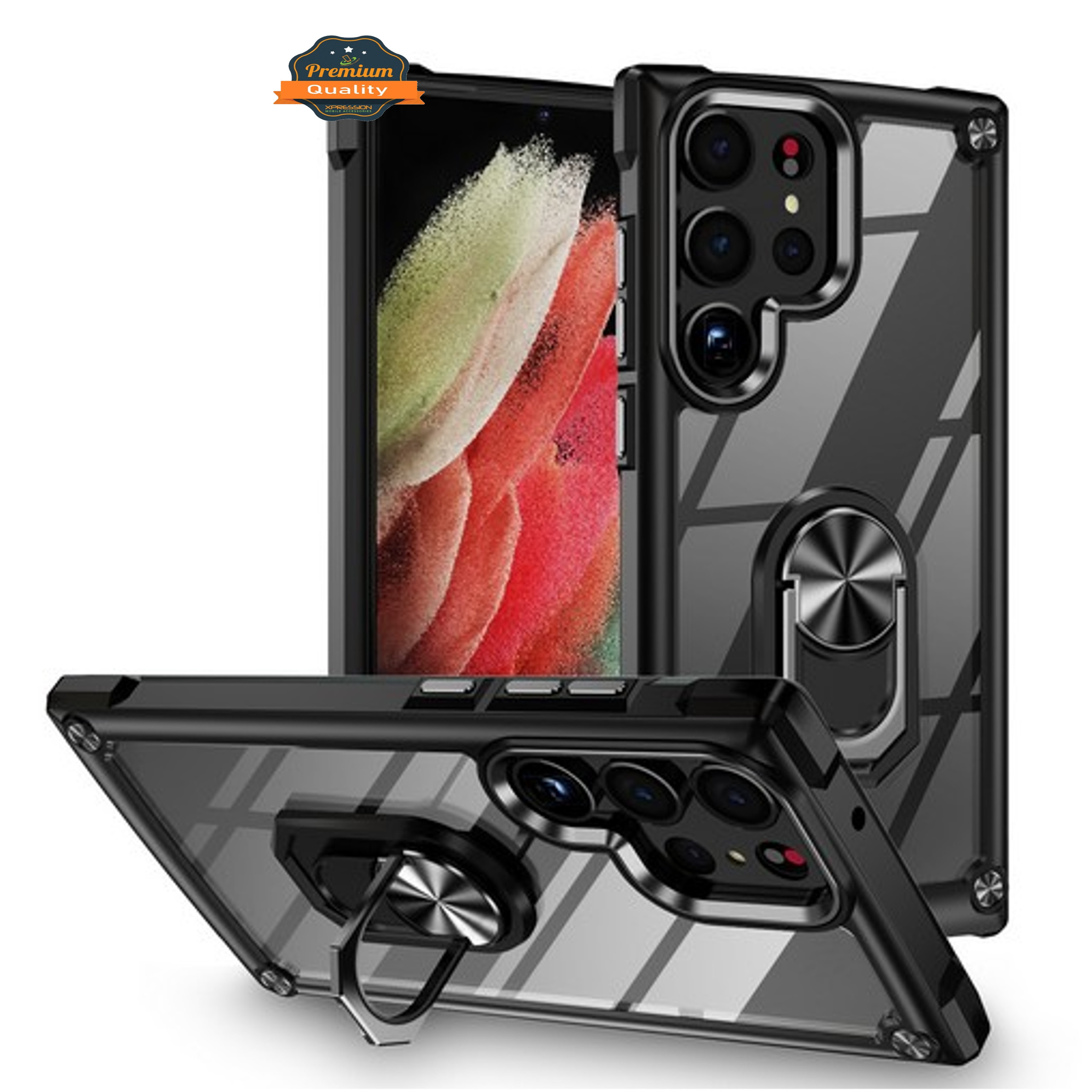 Für Samsung Galaxy A14 5G Clear Hybrid mit 360° Ring Ständer Hard Back Case Cover - Bild 12 von 53