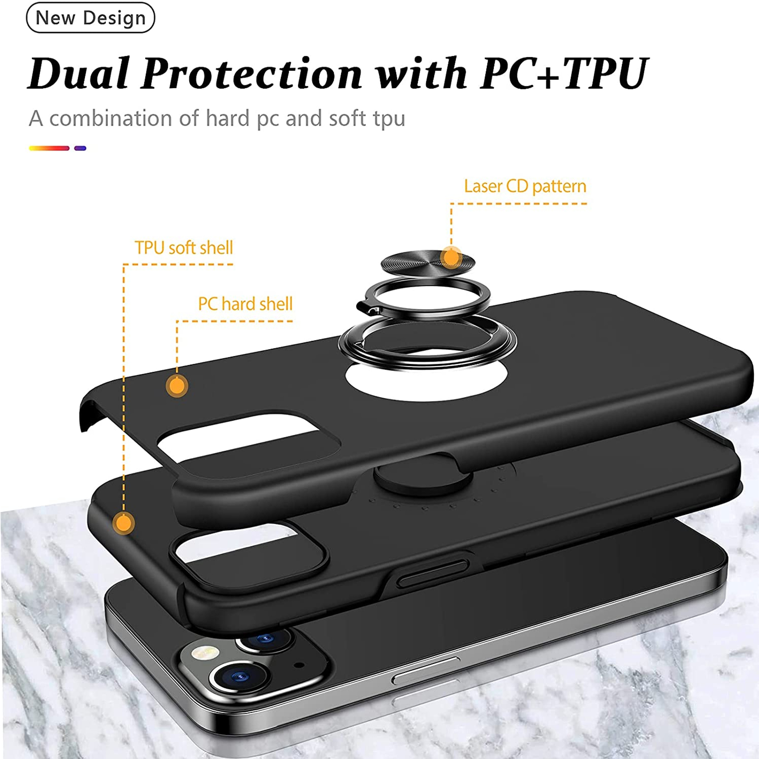 For Samsung Galaxy A14 5G Hybrid with Flat Metal Ring Stand Slim Fit Case Cover - Picture 14 of 57