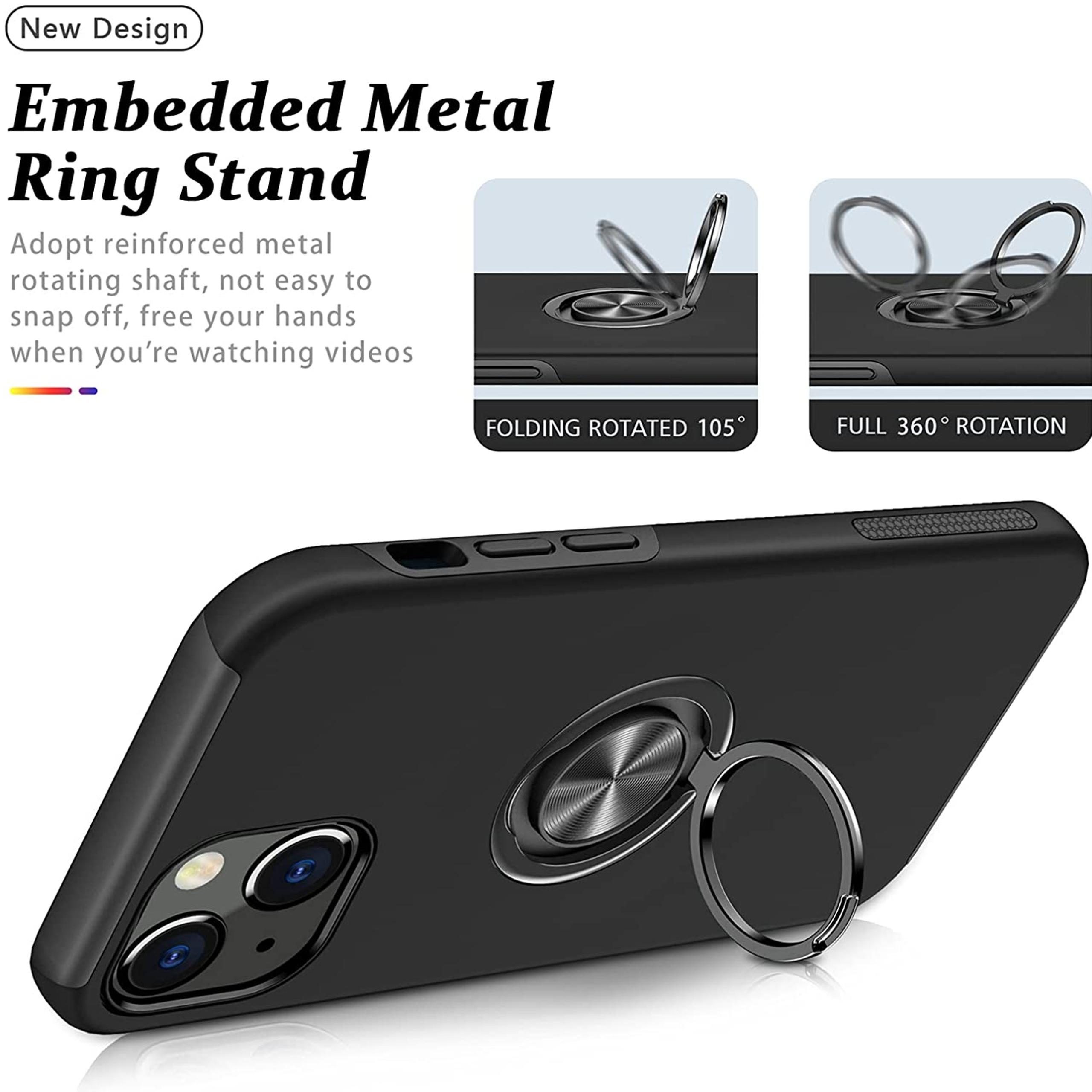 For Samsung Galaxy A14 5G Hybrid with Flat Metal Ring Stand Slim Fit Case Cover - Picture 13 of 57