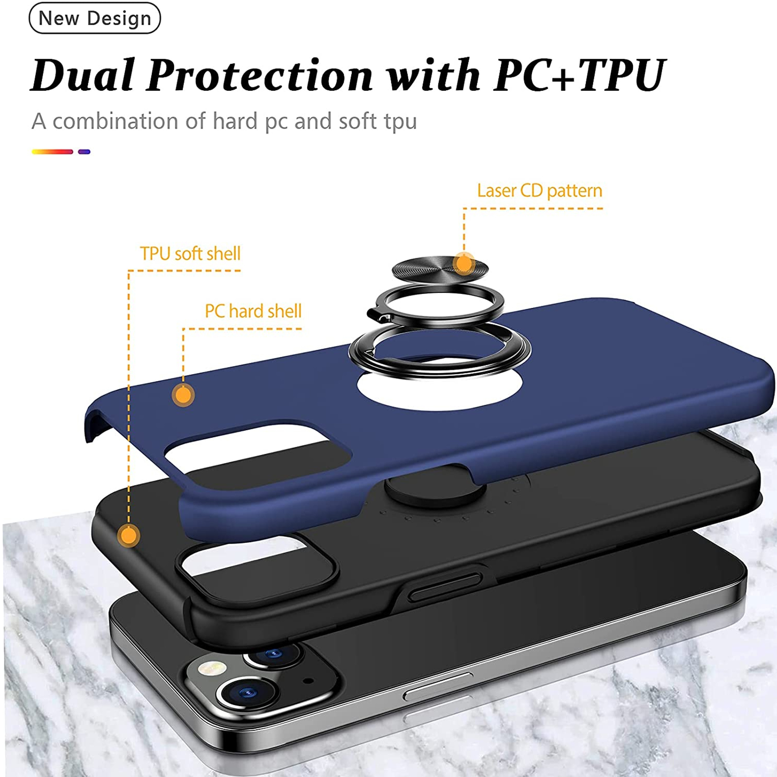 For Samsung Galaxy A14 5G Hybrid with Flat Metal Ring Stand Slim Fit Case Cover - Picture 23 of 57