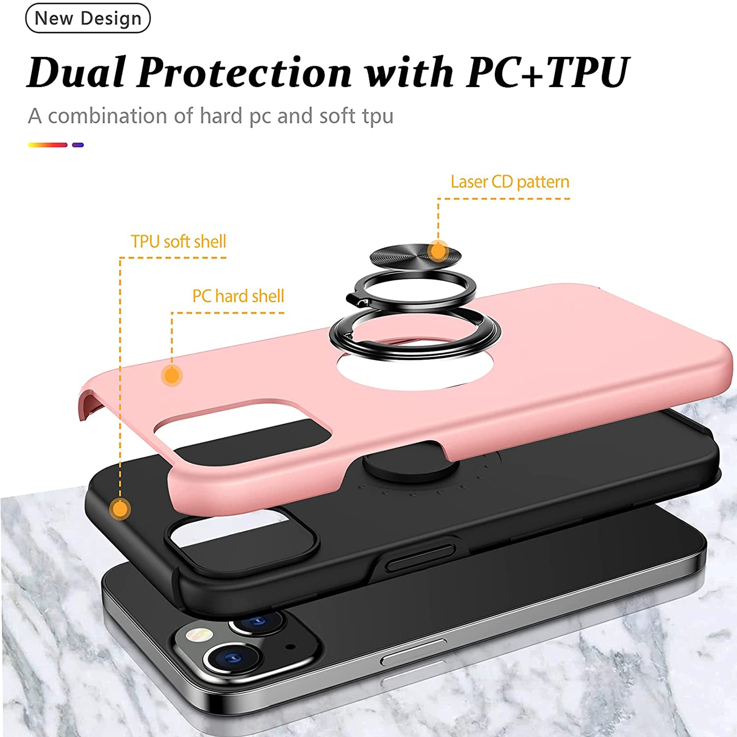 For Samsung Galaxy A14 5G Hybrid with Flat Metal Ring Stand Slim Fit Case Cover - Picture 47 of 57