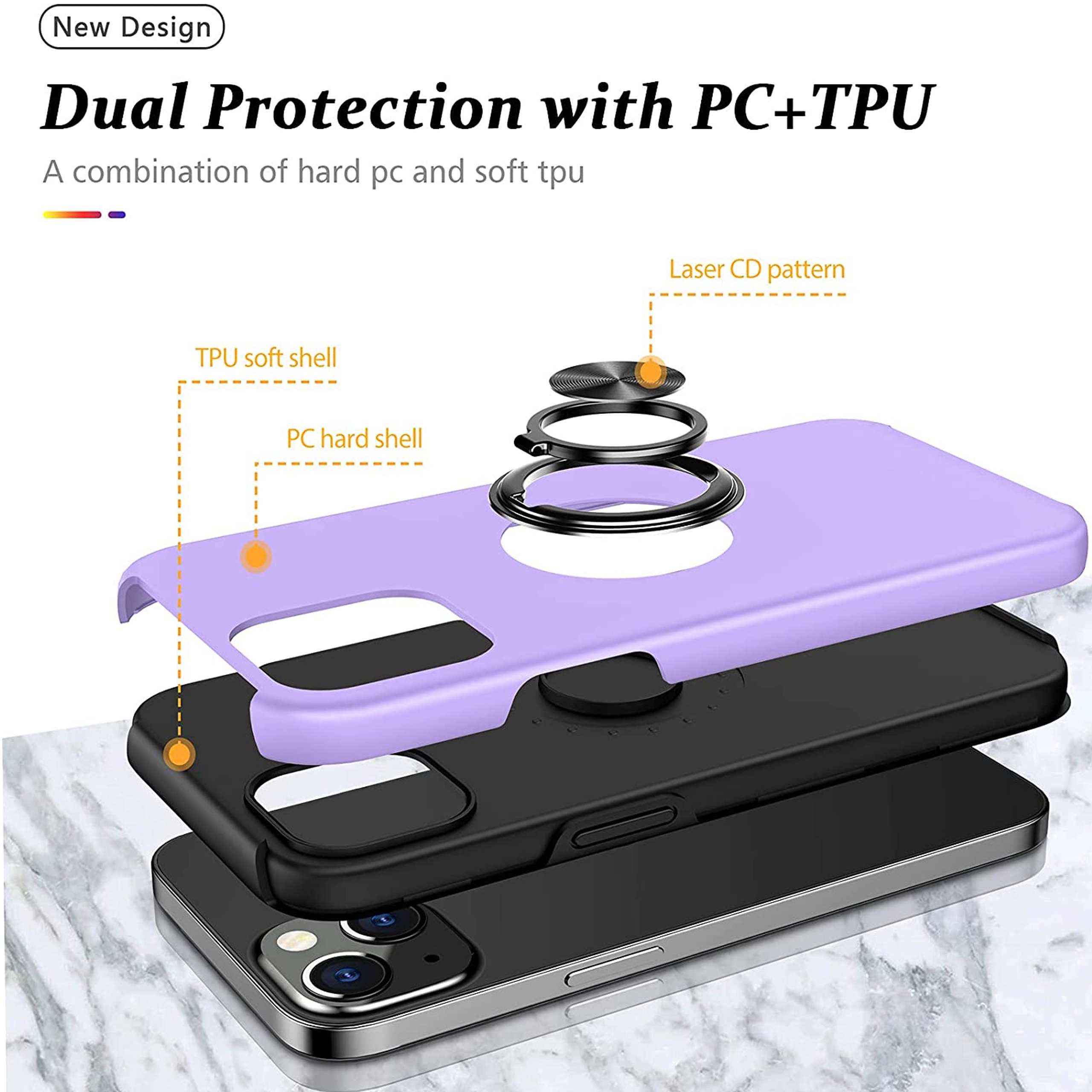For Samsung Galaxy A14 5G Hybrid with Flat Metal Ring Stand Slim Fit Case Cover - Picture 40 of 57