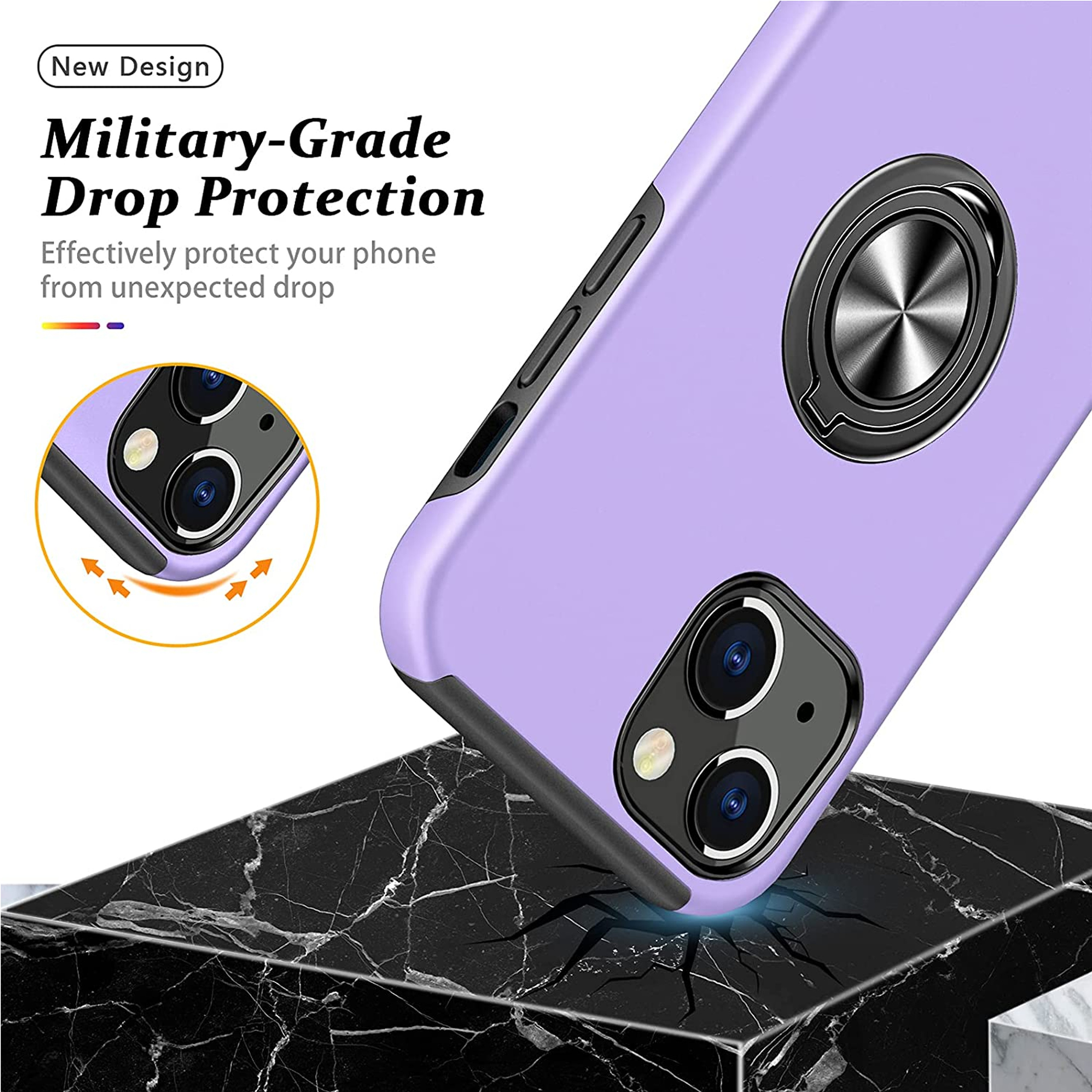 For Samsung Galaxy A14 5G Hybrid with Flat Metal Ring Stand Slim Fit Case Cover - Picture 38 of 57