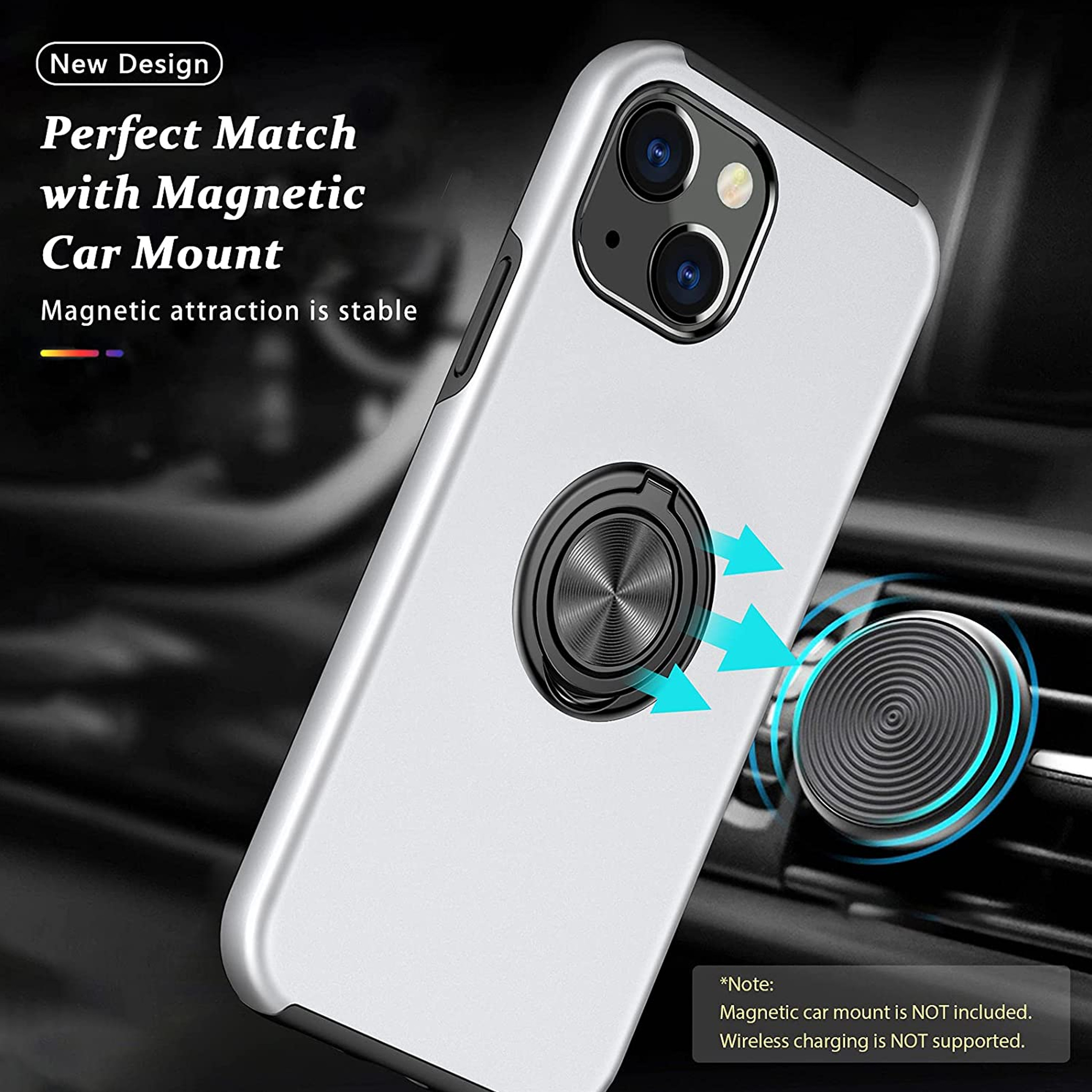 For Samsung Galaxy A14 5G Hybrid with Flat Metal Ring Stand Slim Fit Case Cover - Picture 53 of 57