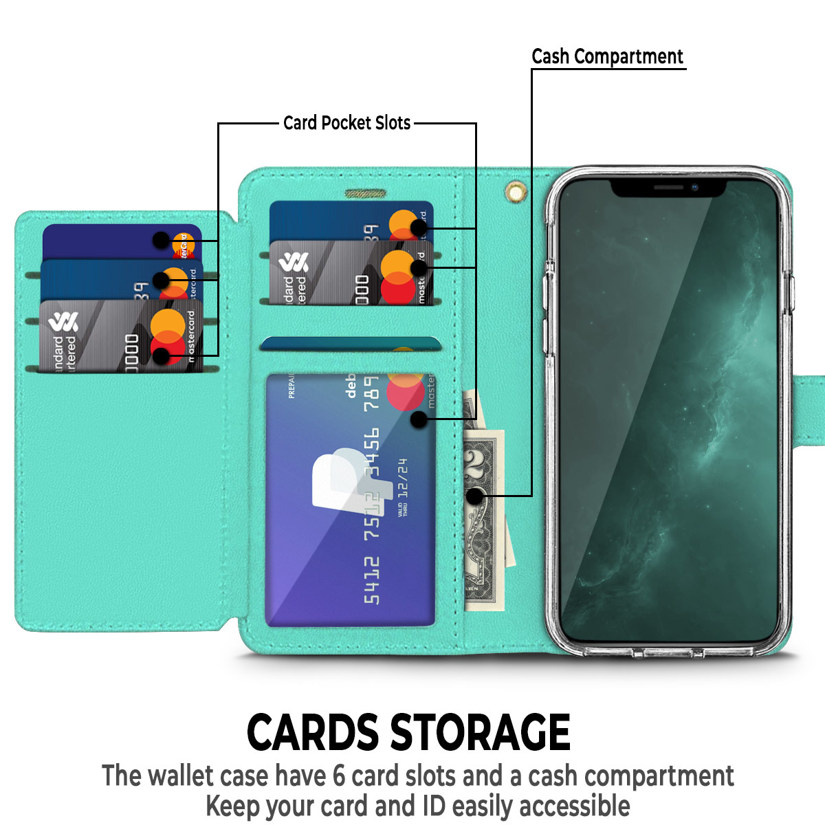 Para Samsung Galaxy A32 5G cuero billetera ranuras para tarjetas folio bolsa abatible funda protectora - Imagen 20 de 56