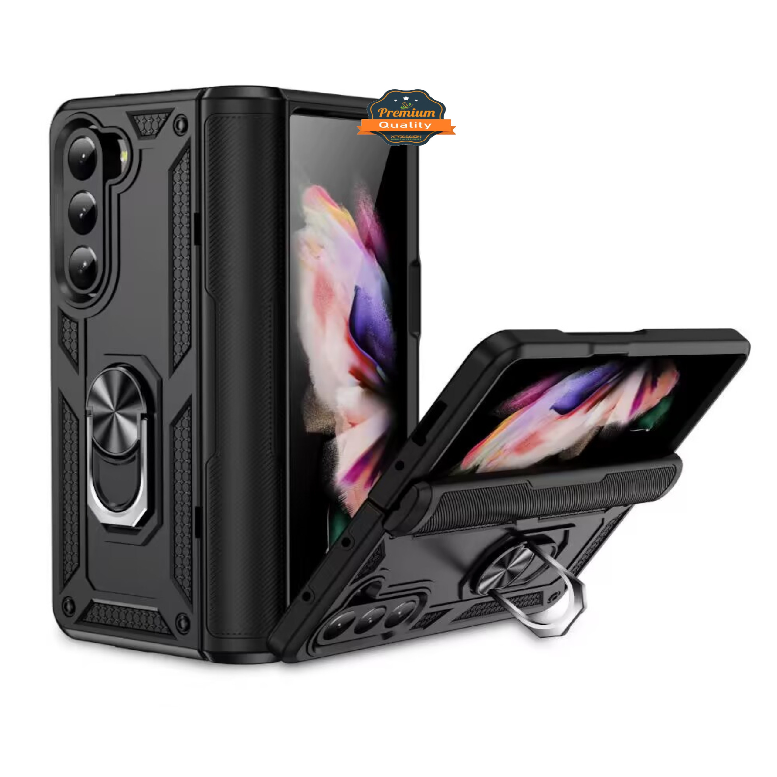 For Samsung Galaxy Z Fold 5 5G Shockproof Hybrid PC + TPU Ring Stand Case Cover
