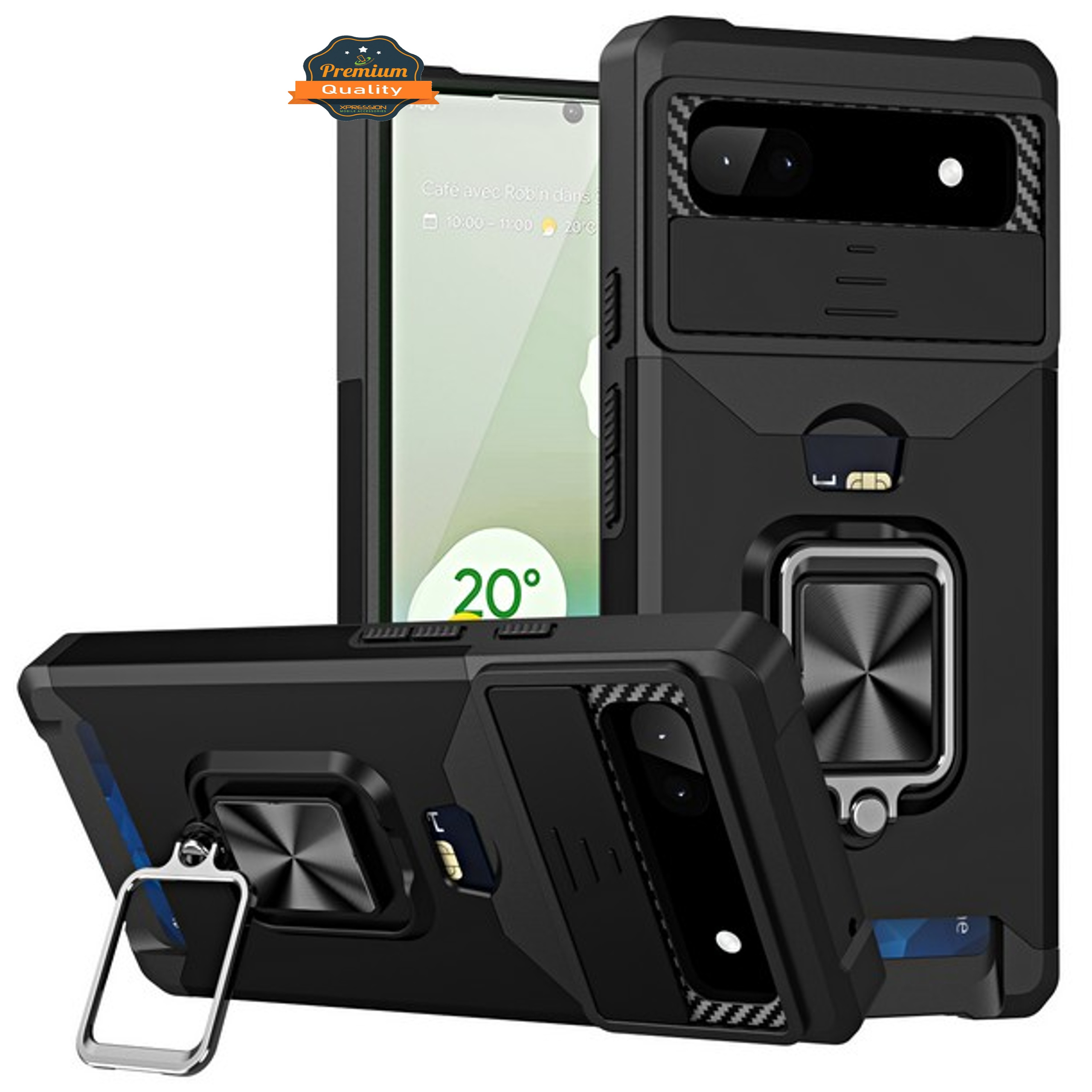 For Google Pixel 7 Wallet Case with Slide Camera Cover Card Slot & Ring Stand - Picture 12 of 51